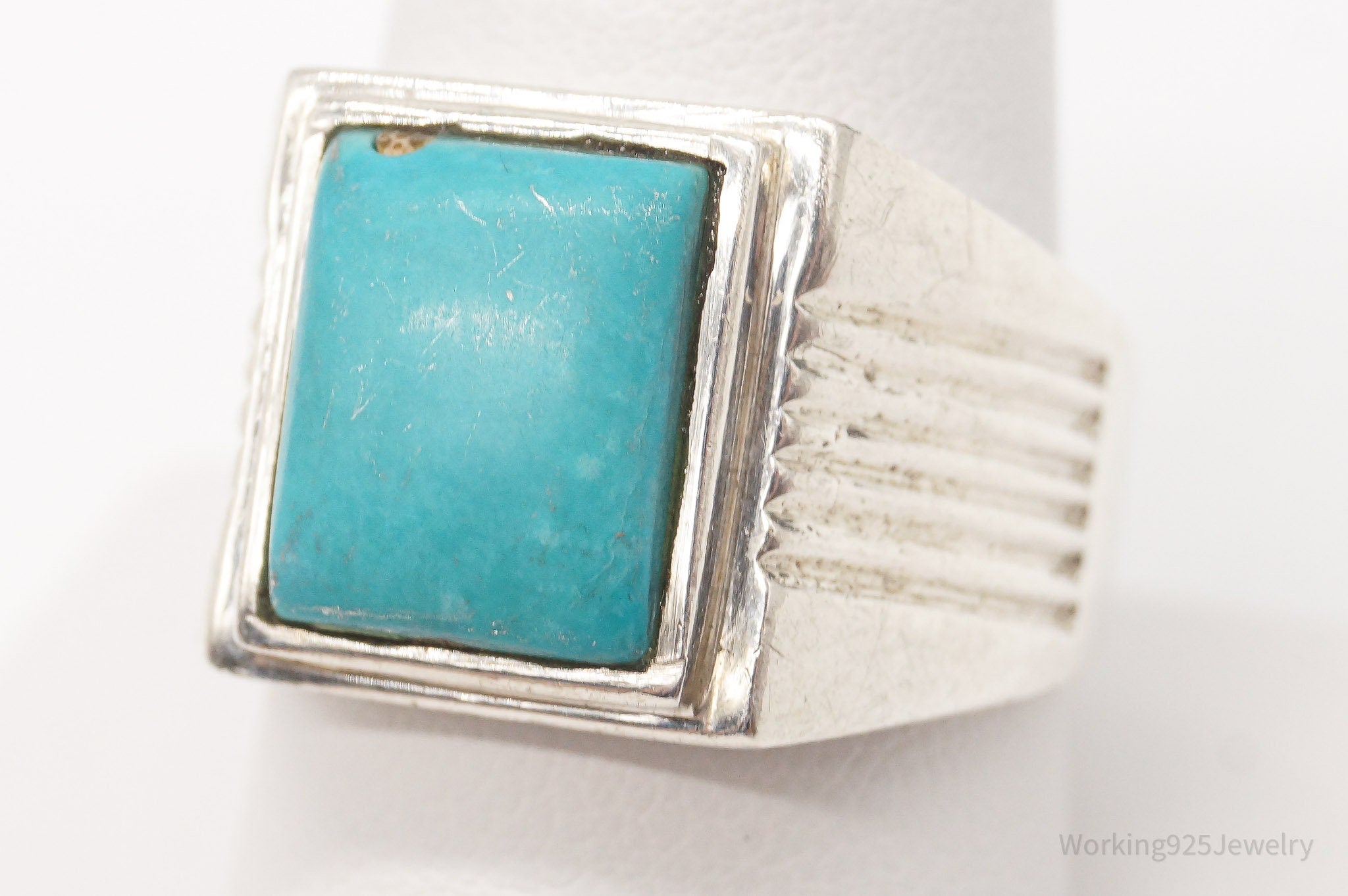 Vintage Blue Turquoise Sterling Silver Ring - Size 9.25