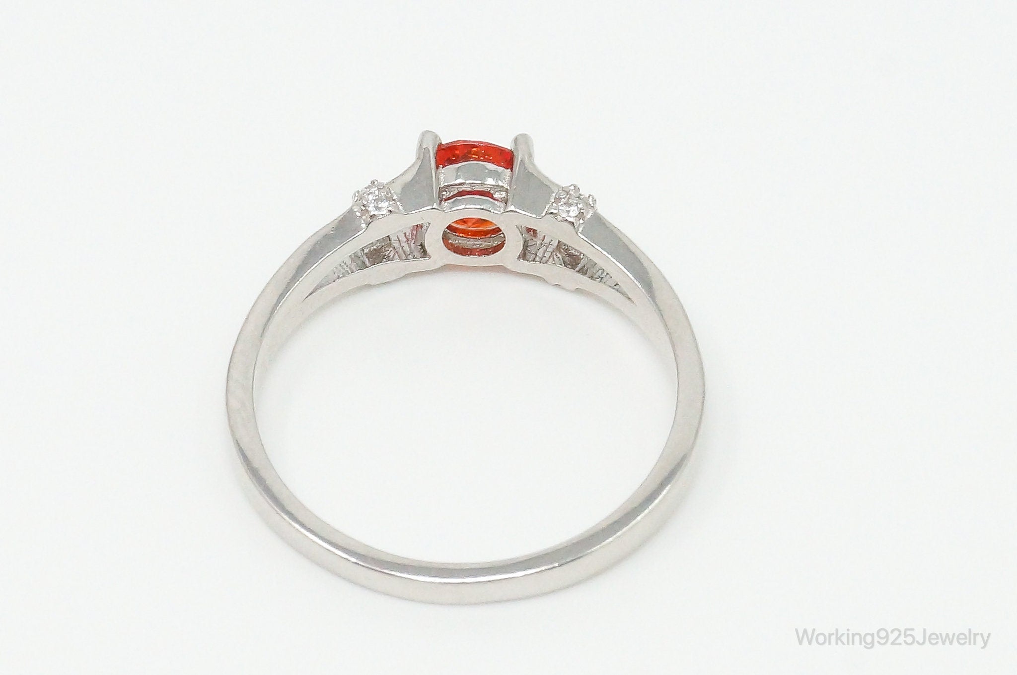 Orange & White Cubic Zirconia Sterling Silver Ring - Size 9.5