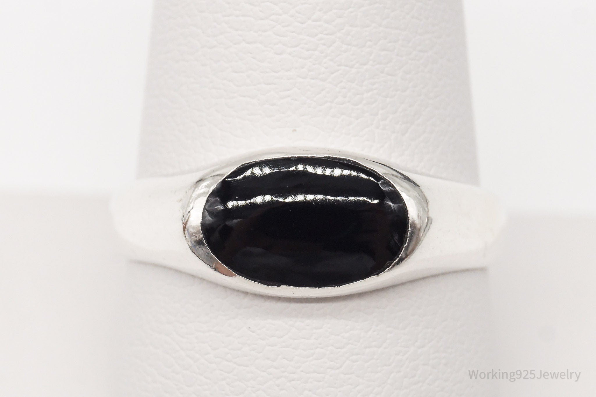 Vintage Black Onyx Sterling Silver Ring - Size 9.75