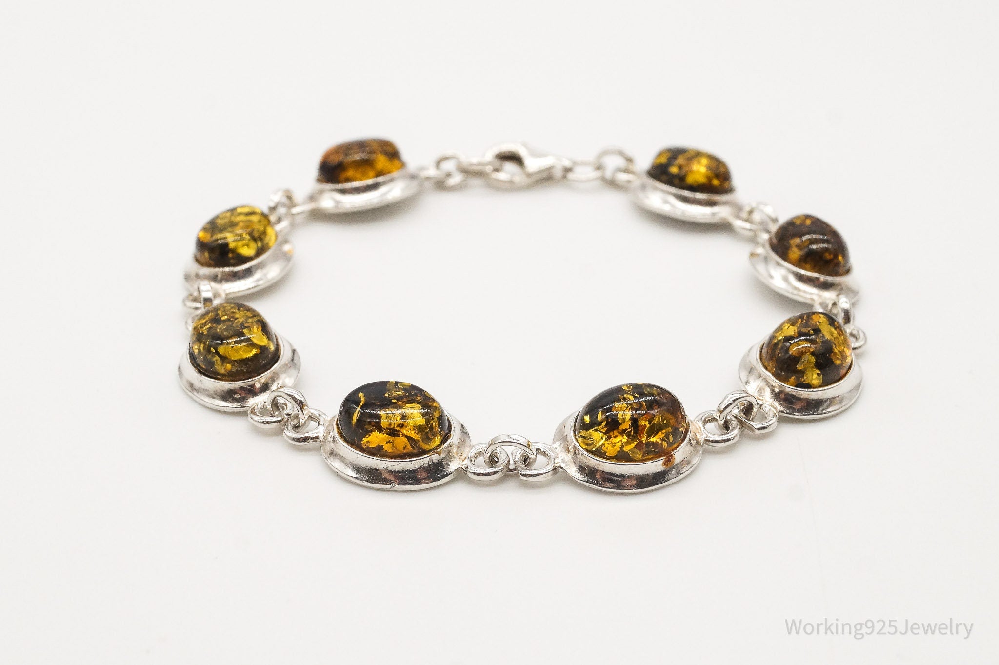 Vintage Amber Sterling Silver Bracelet