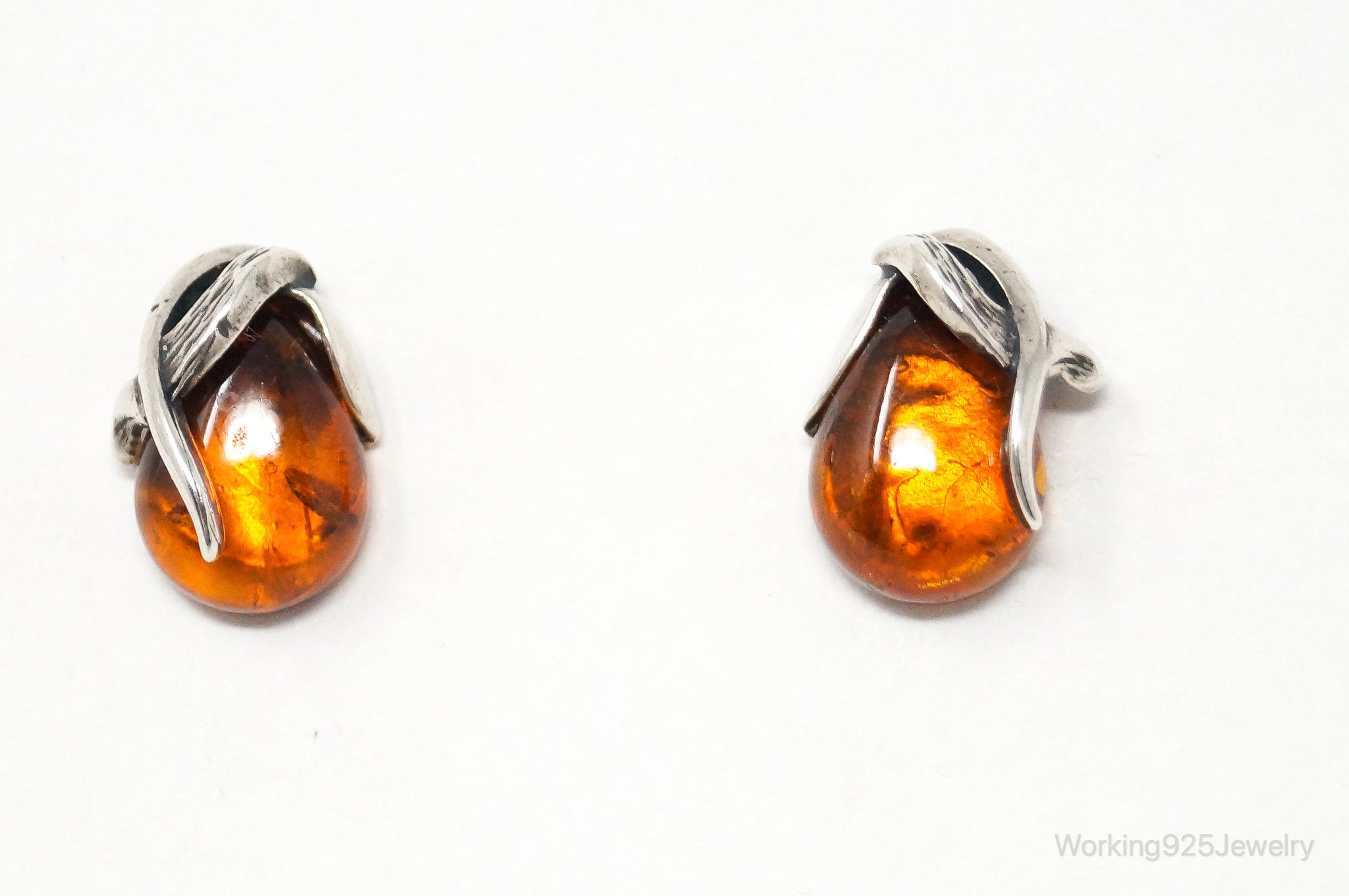 Vintage Amber Modernist Sterling Silver Earrings