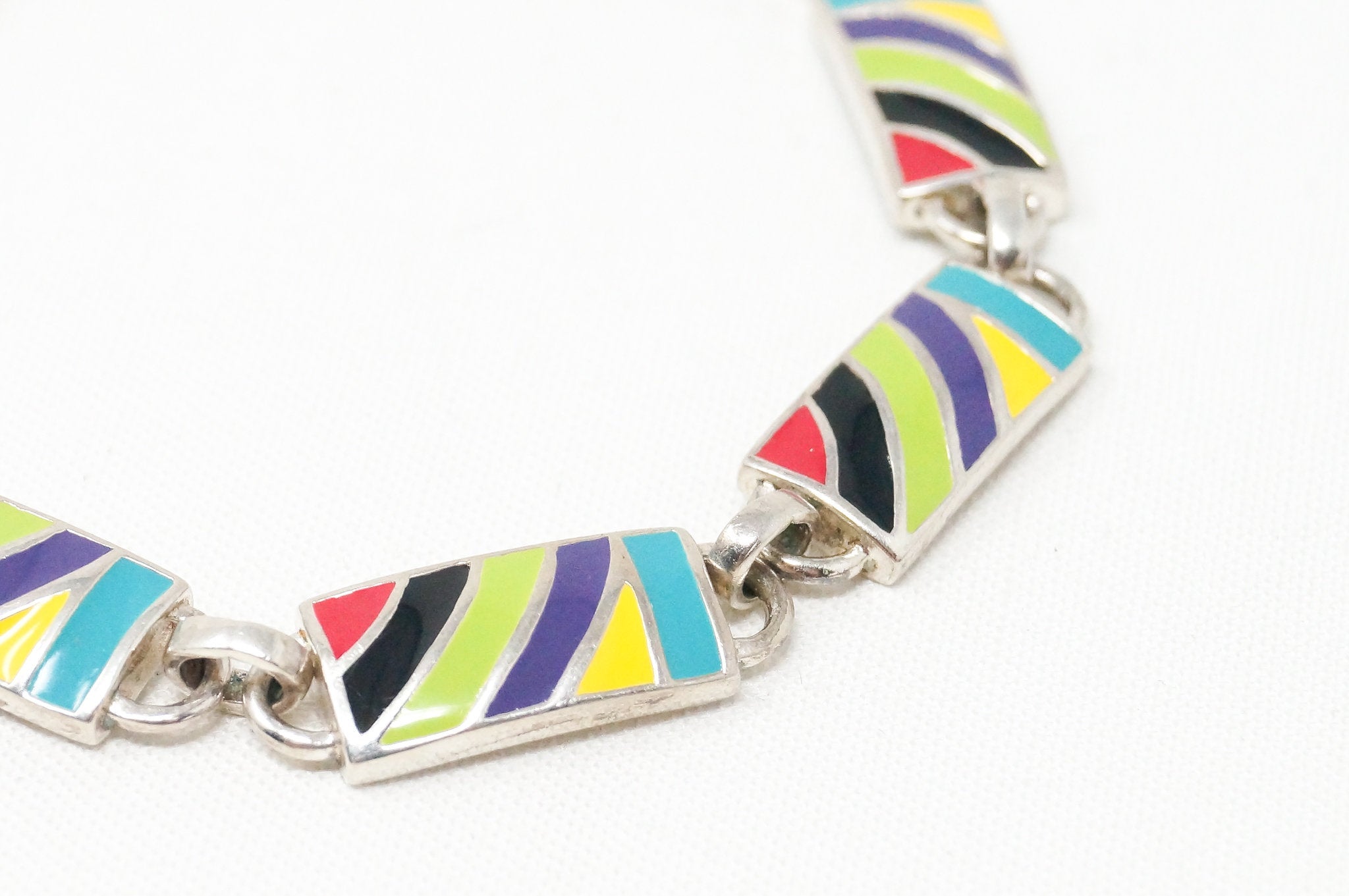 Vintage Designer Sigel Art Deco Enamel Sterling Silver Bracelet