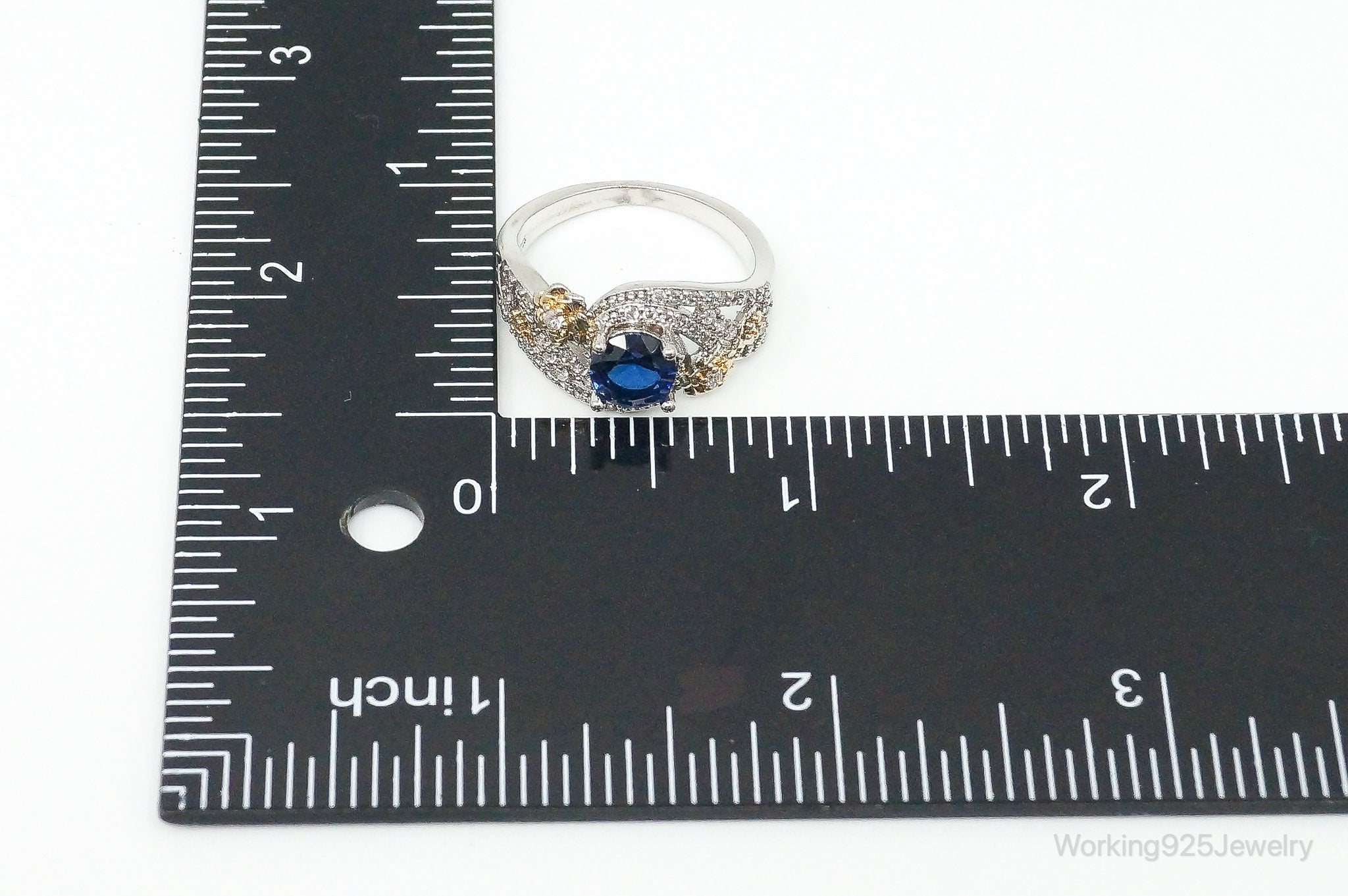 Lab Sapphire Cubic Zirconia Good Vermeil Sterling Silver Ring - Size 9.5