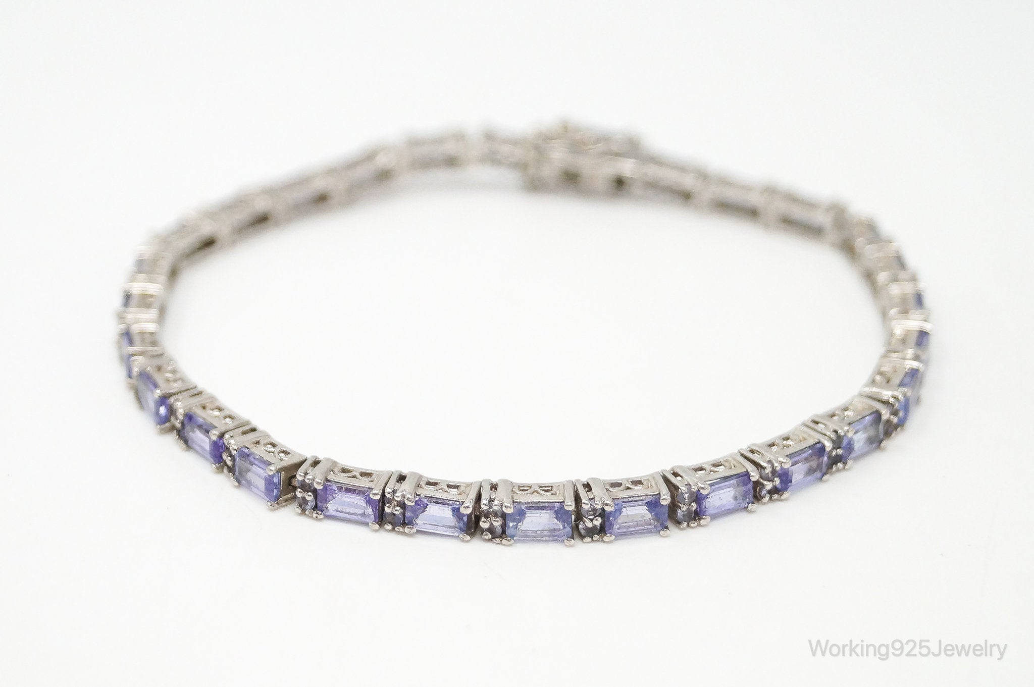 Vintage Art Deco Amethyst Cubic Zirconia Sterling Silver Tennis Bracelet