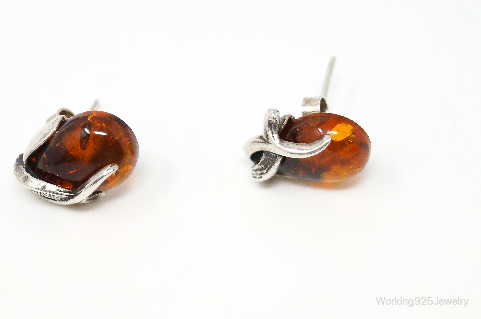 Vintage Amber Modernist Sterling Silver Earrings