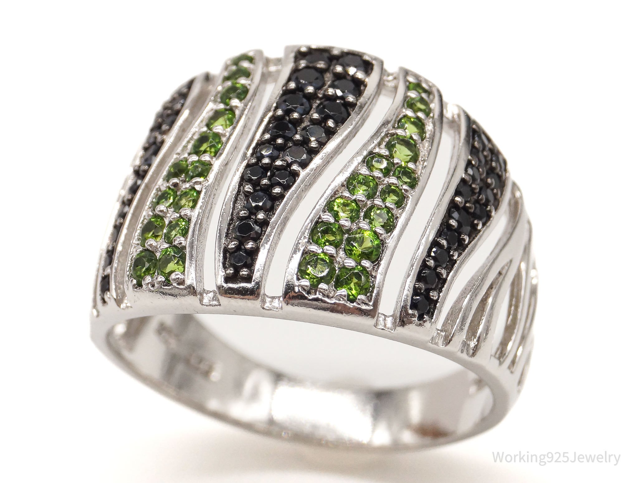 Vintage Designer HT Peridot Black Spinel Sterling Silver Ring - Size 11