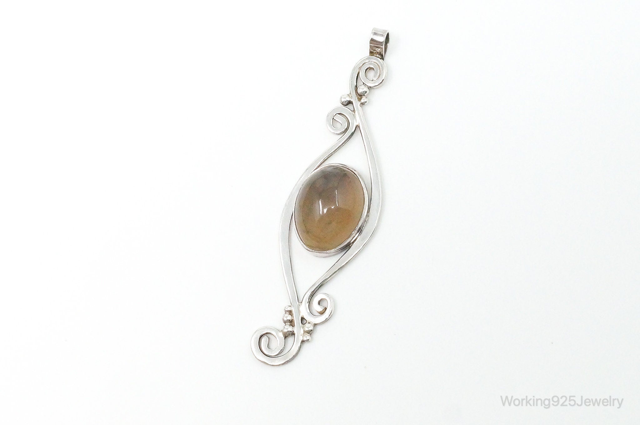 Large Vintage Brown Gemstone Sterling Silver Necklace Pendant