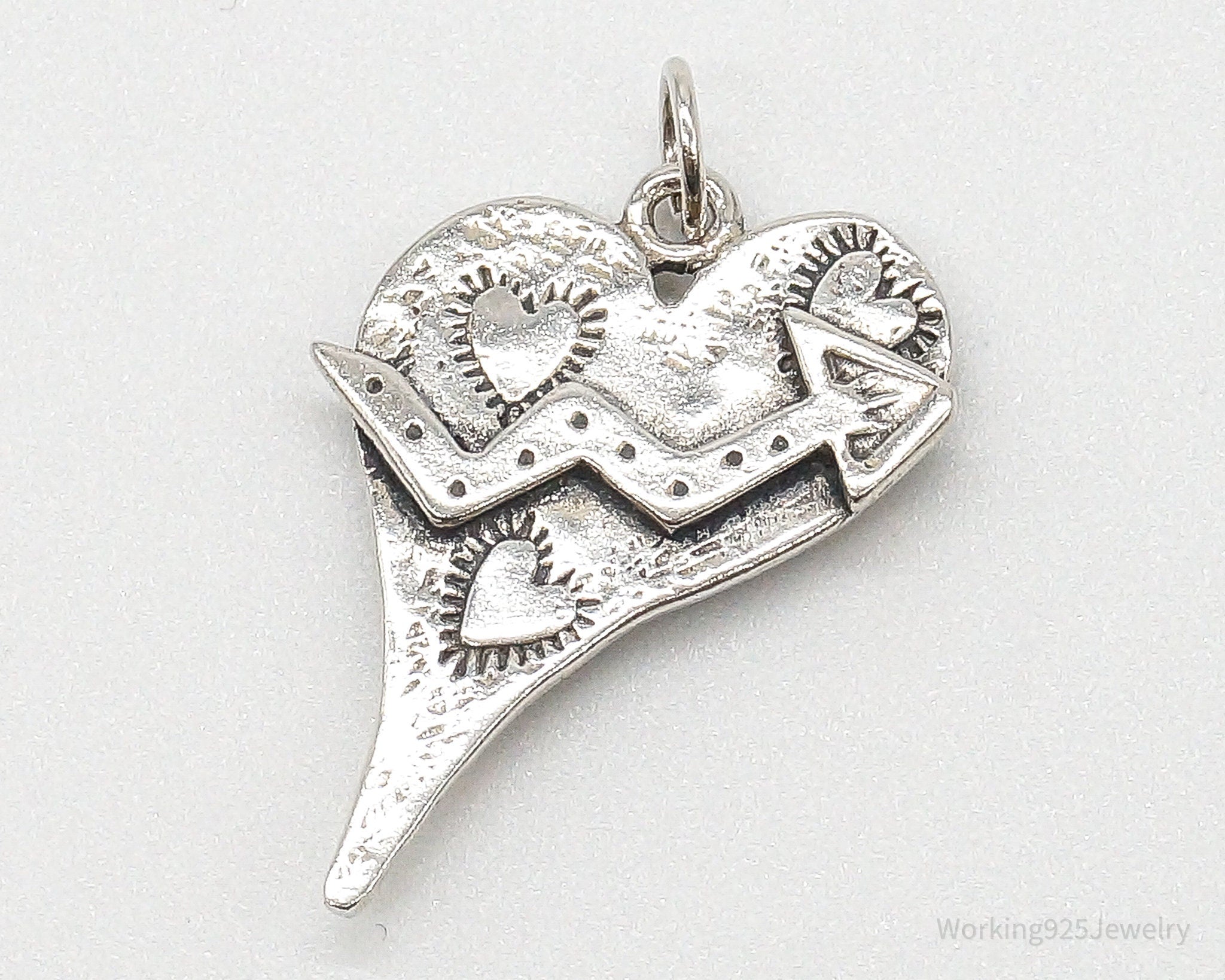 Vintage Artsy Heart Sterling Silver Pendant