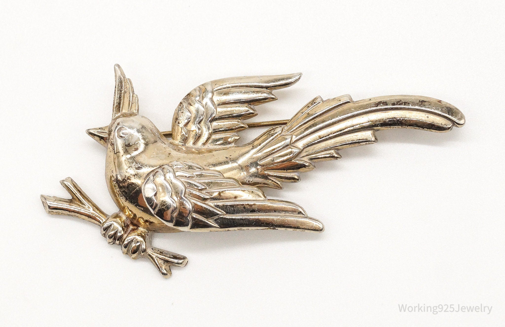 Rare Large Vintage Designer Monet Bird Gold Wash Sterling Silver Brooch Pin