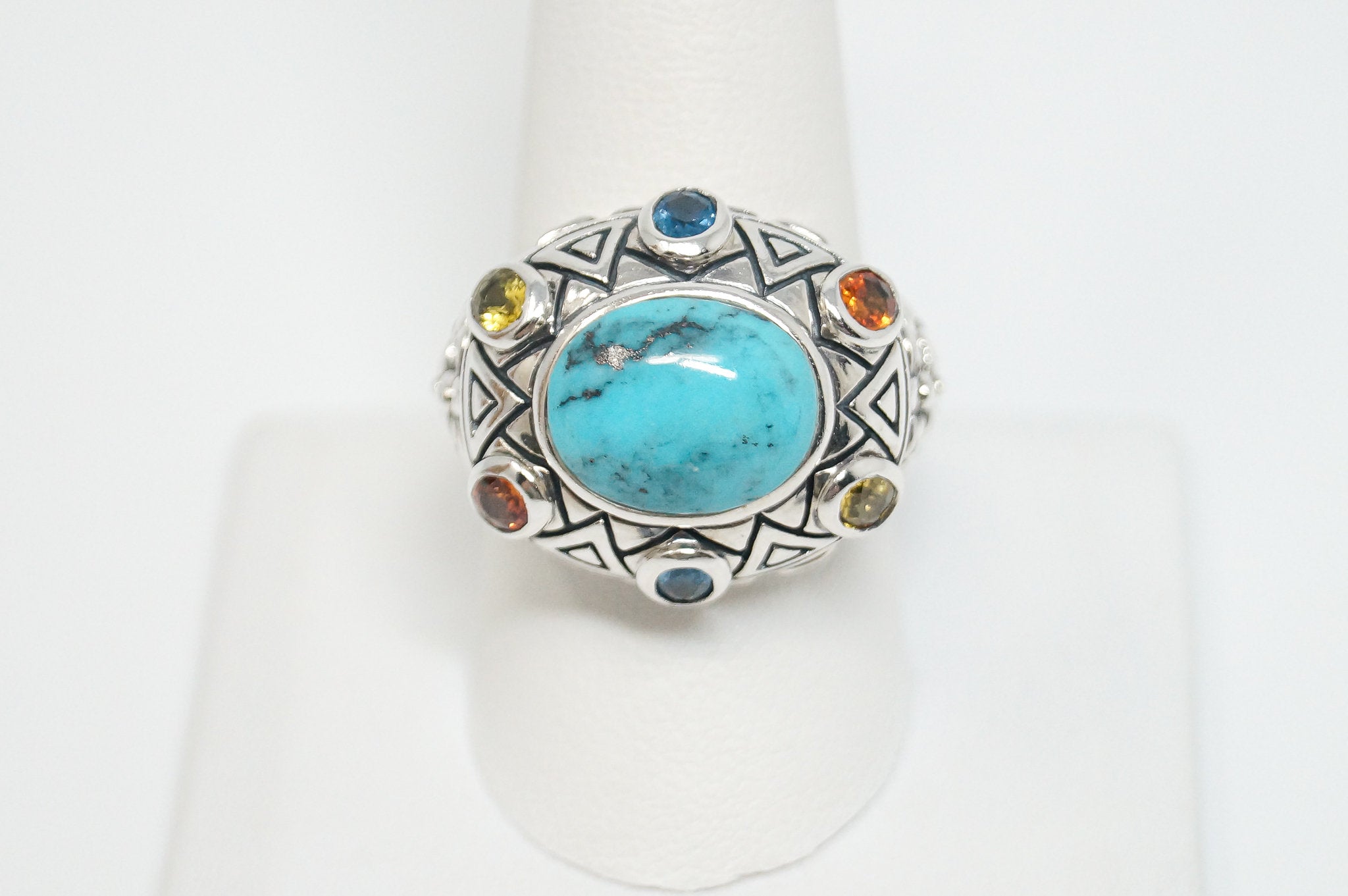 Vintage Designer SX Multi Gem Sterling Silver Ring - Size 10