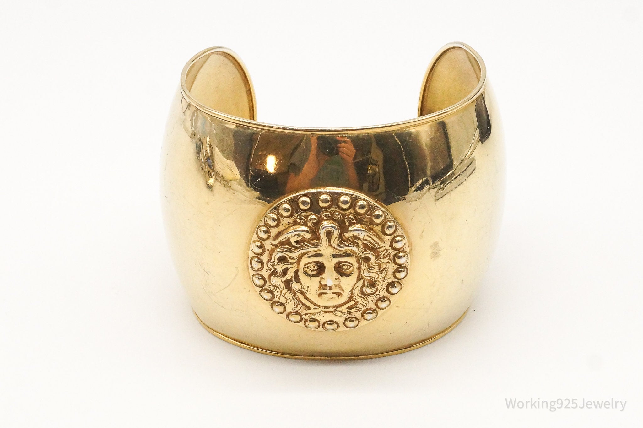 Vintage Italian Medusa Head Gold Vermeil Wide Sterling Silver Bracelet