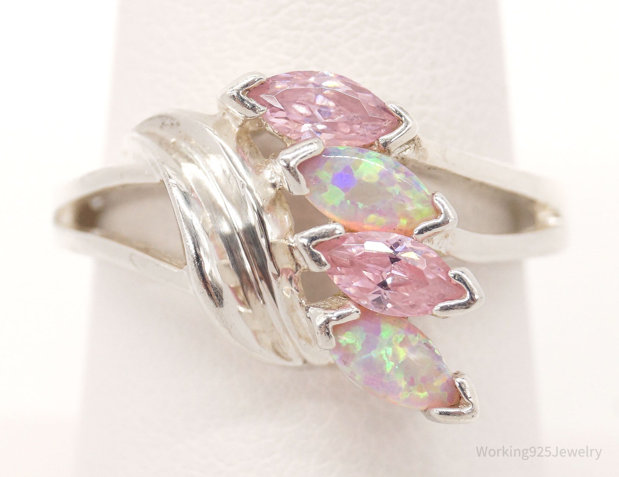 Vintage Designer NV Pink Topaz Opal Sterling Silver Ring - Size 8