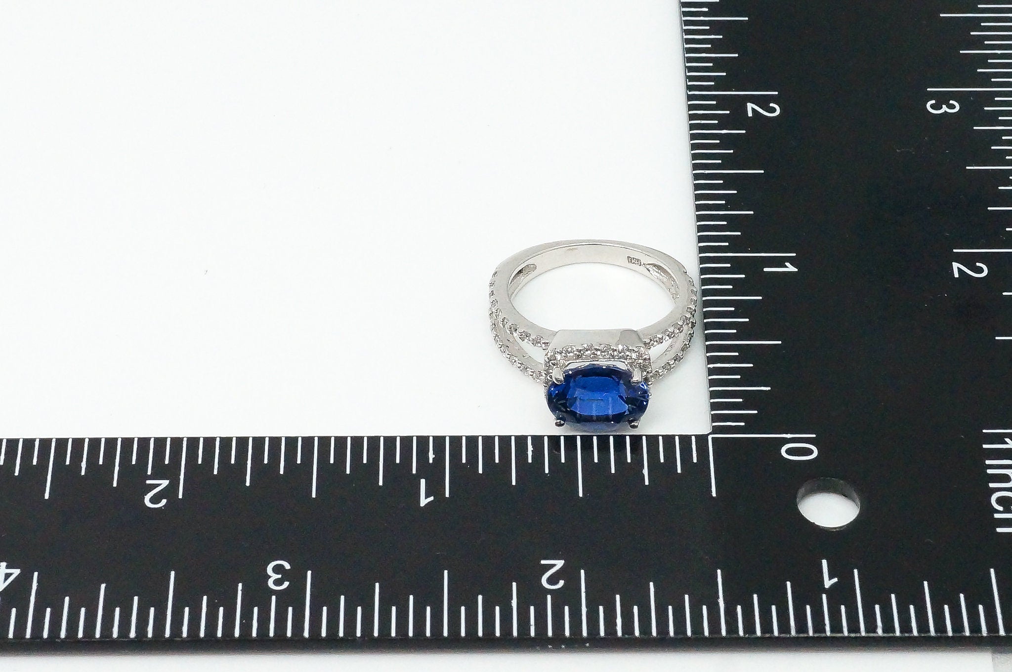 Vintage Lab Sapphire Cubic Zirconia Sterling Silver Ring - Size 6.75