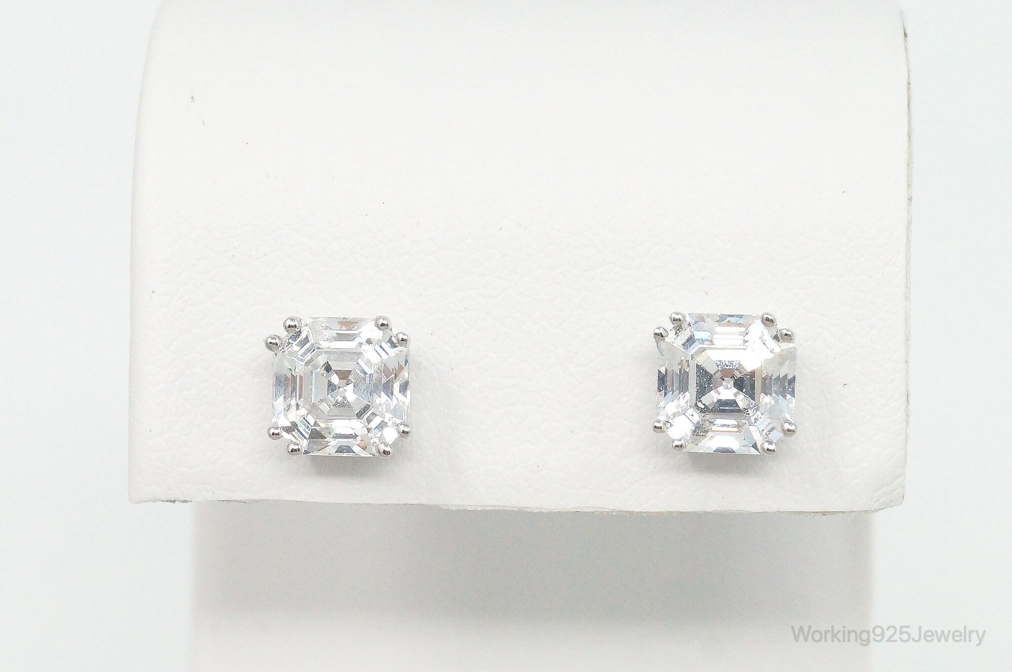 Designer JSWJ Large Cubic Zirconia Sterling Silver Stud Post Earrings