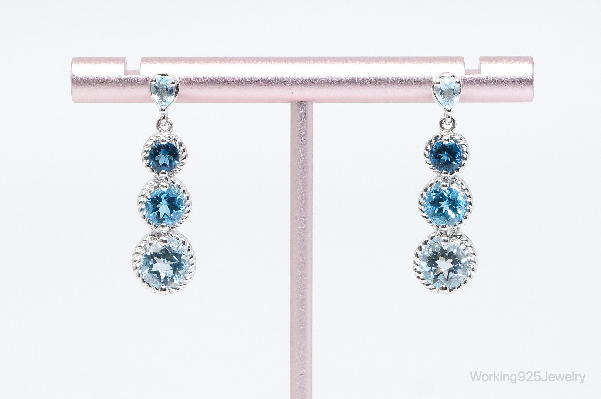 Vintage Blue Topaz Sterling Silver Cable Earrings