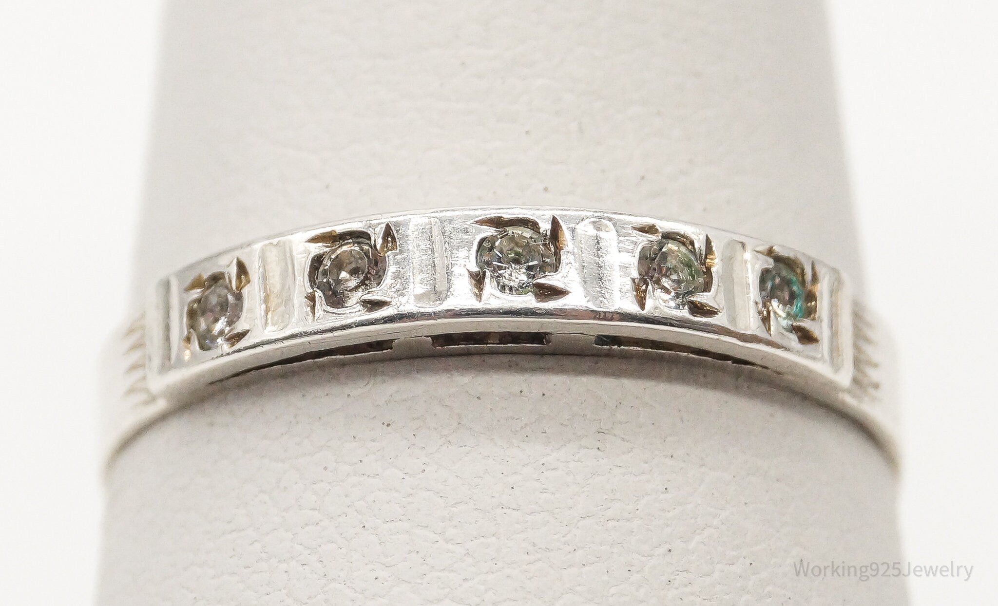 Antique Faux Diamond Silver Ring - Size 7.5