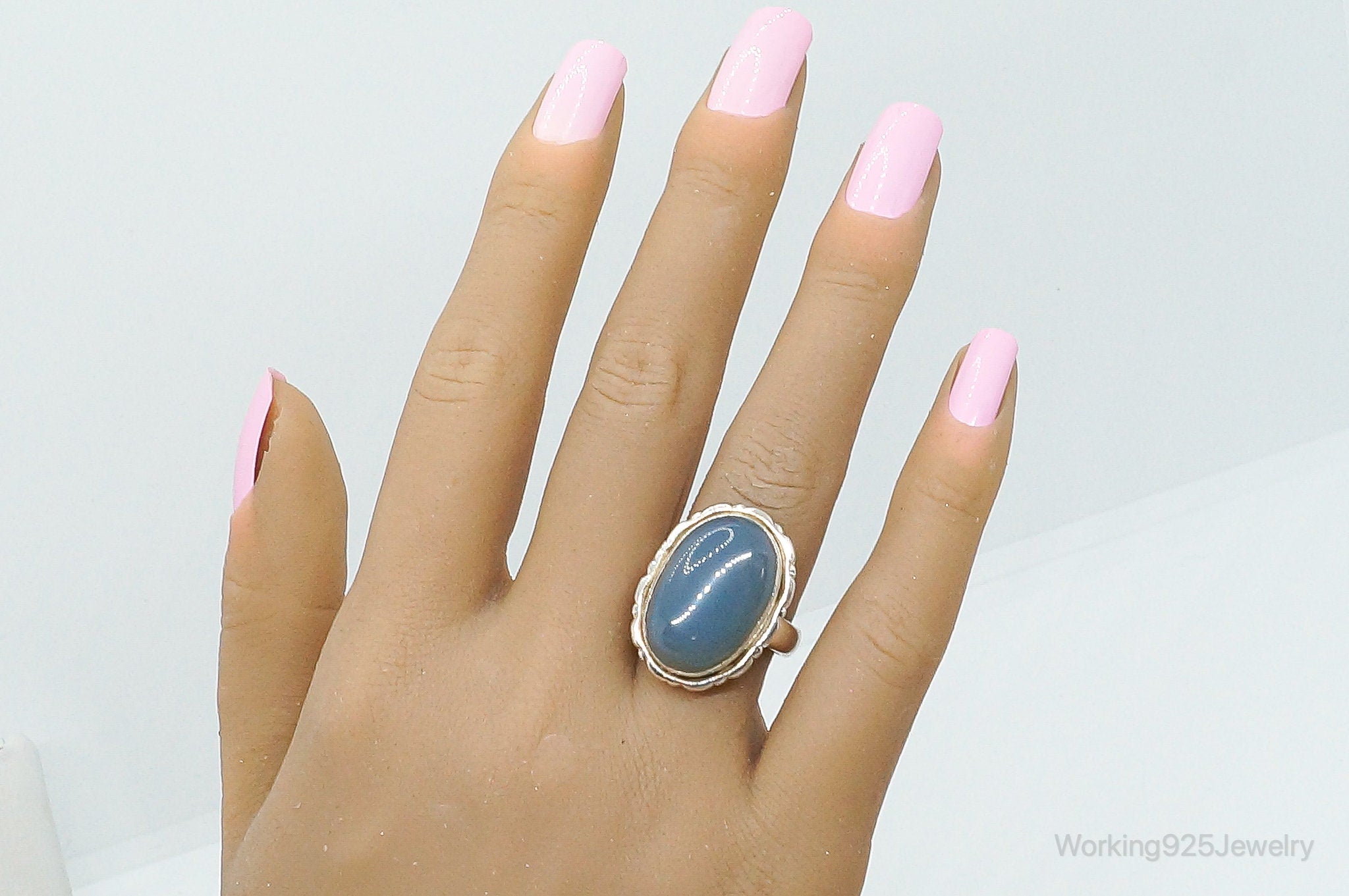 Vintage Large Chalcedony Sterling Silver Ring - Size 8.5