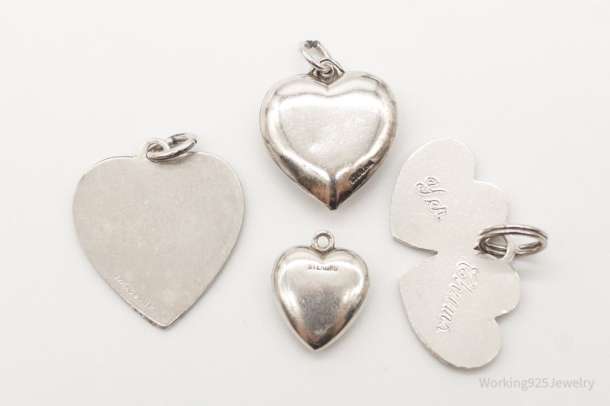 Antique Puffy Hearts Sterling Silver Charms Set Lot