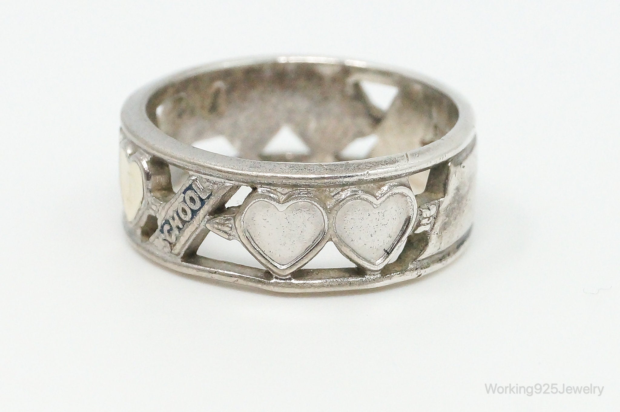 Antique Gainsboro Enamel Hearts High School Sterling Silver Ring - Size 6