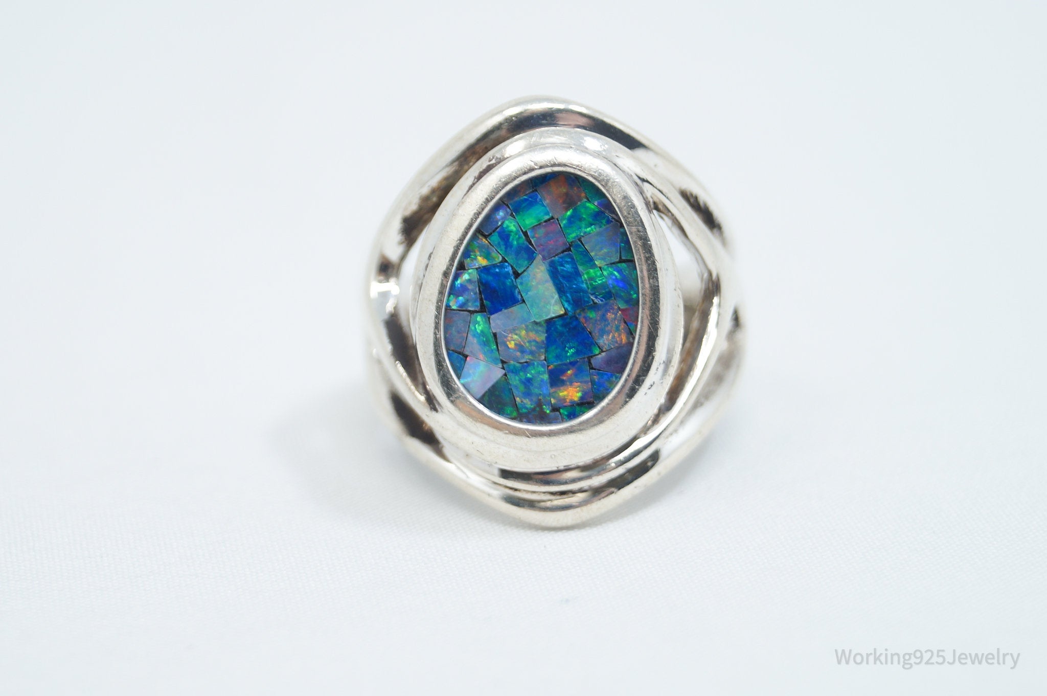 Vintage Designer Whitney Kelly Fire Opal Mosaic Sterling Silver Ring - Size 5.75