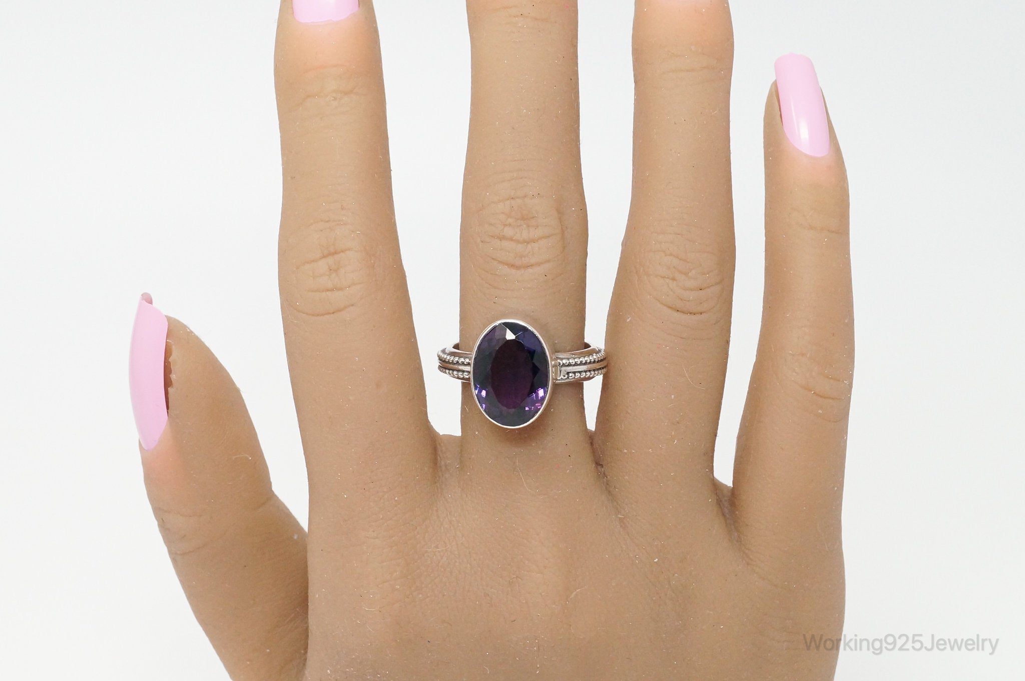 Vintage Indonesia Designer Talia Merav Amethyst Sterling Silver Ring - Sz 9