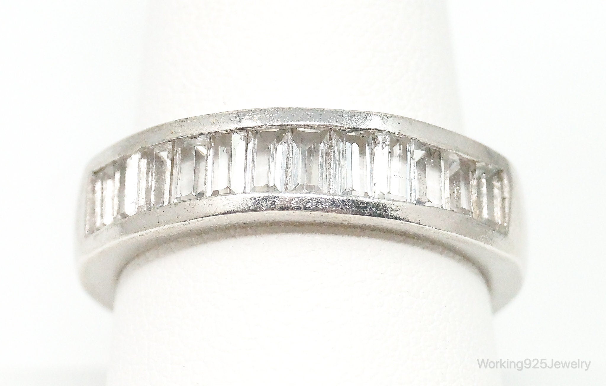 Vintage Cubic Zirconia Sterling Silver Band Ring - Size 10.25