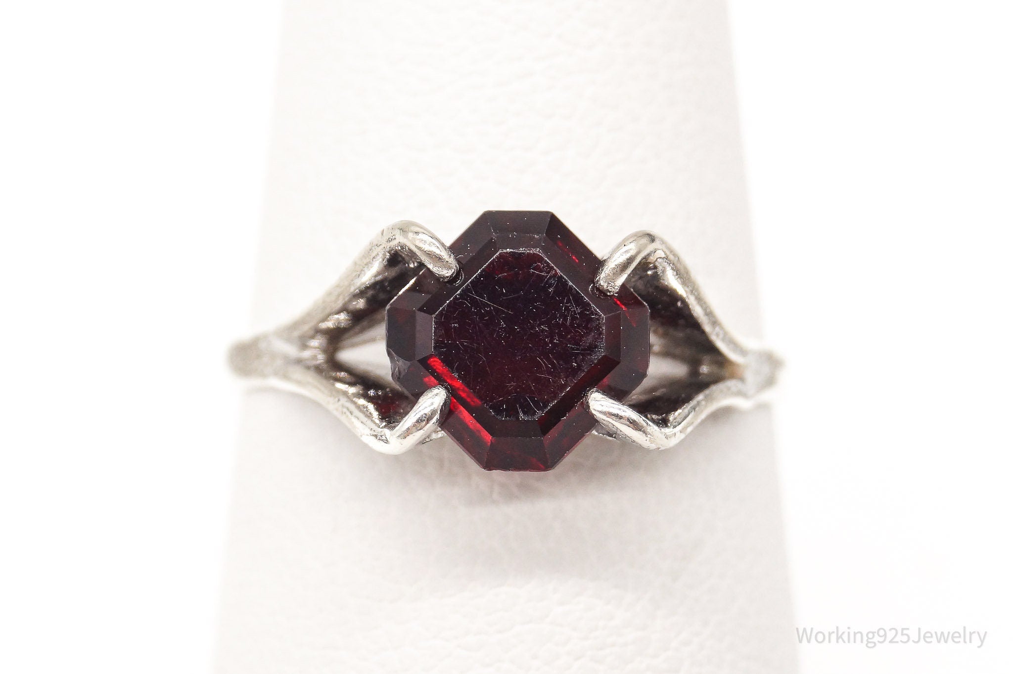 Antique Designer ESPO Red Art Glass Sterling Silver Ring - Size 6.75