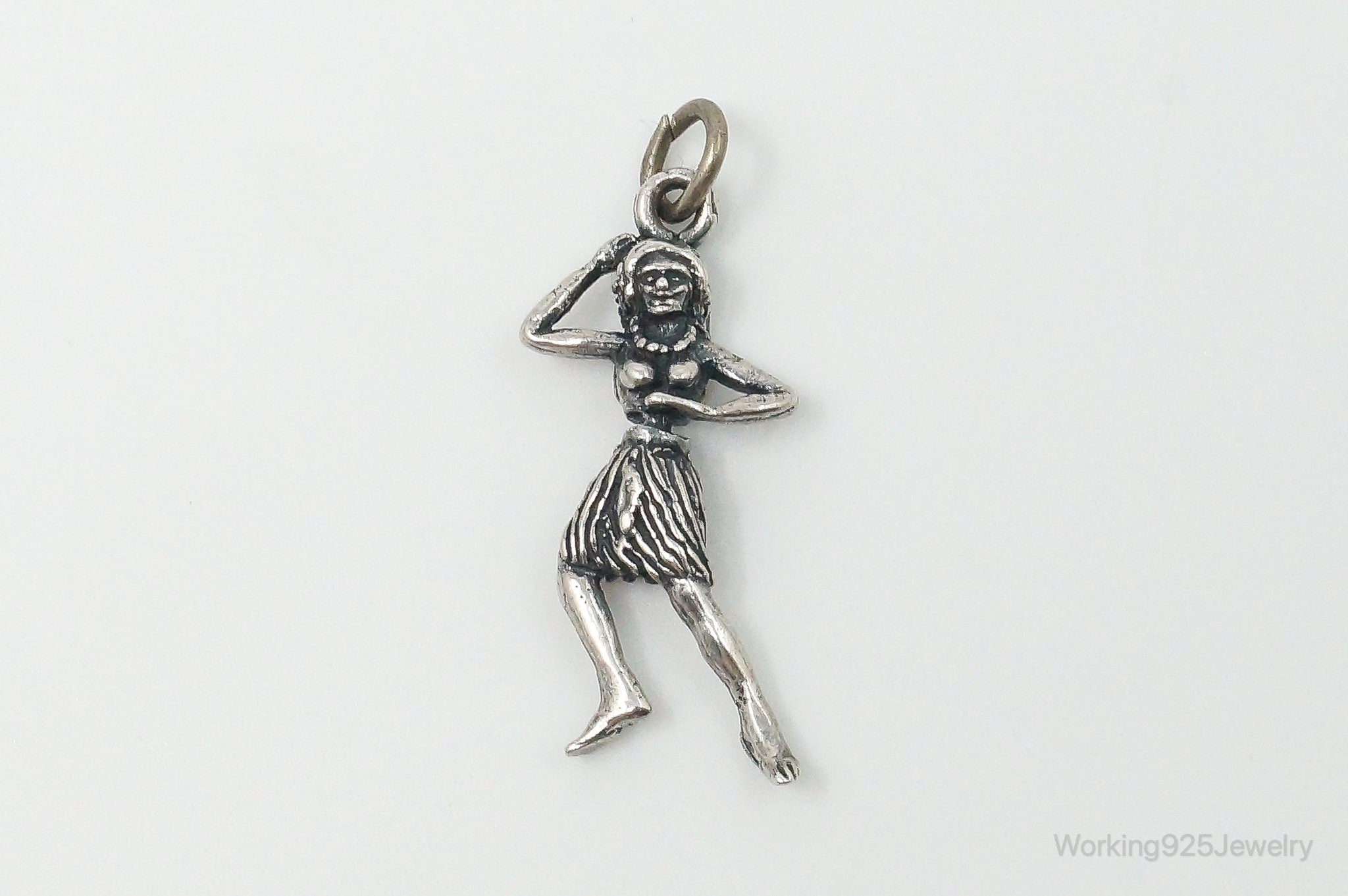 Rare Vintage Hula Dancing Woman Moving Sterling Silver Charm