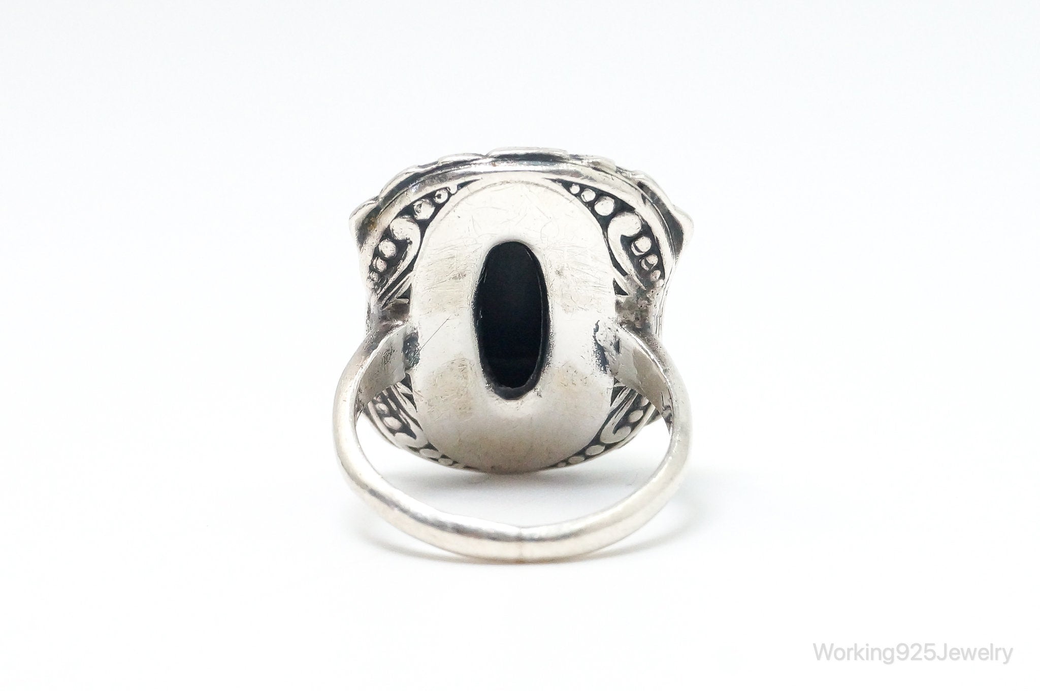 Antique Designer Uncas MFG CO Black Onyx Marcasite Sterling Silver Ring SZ 6.5