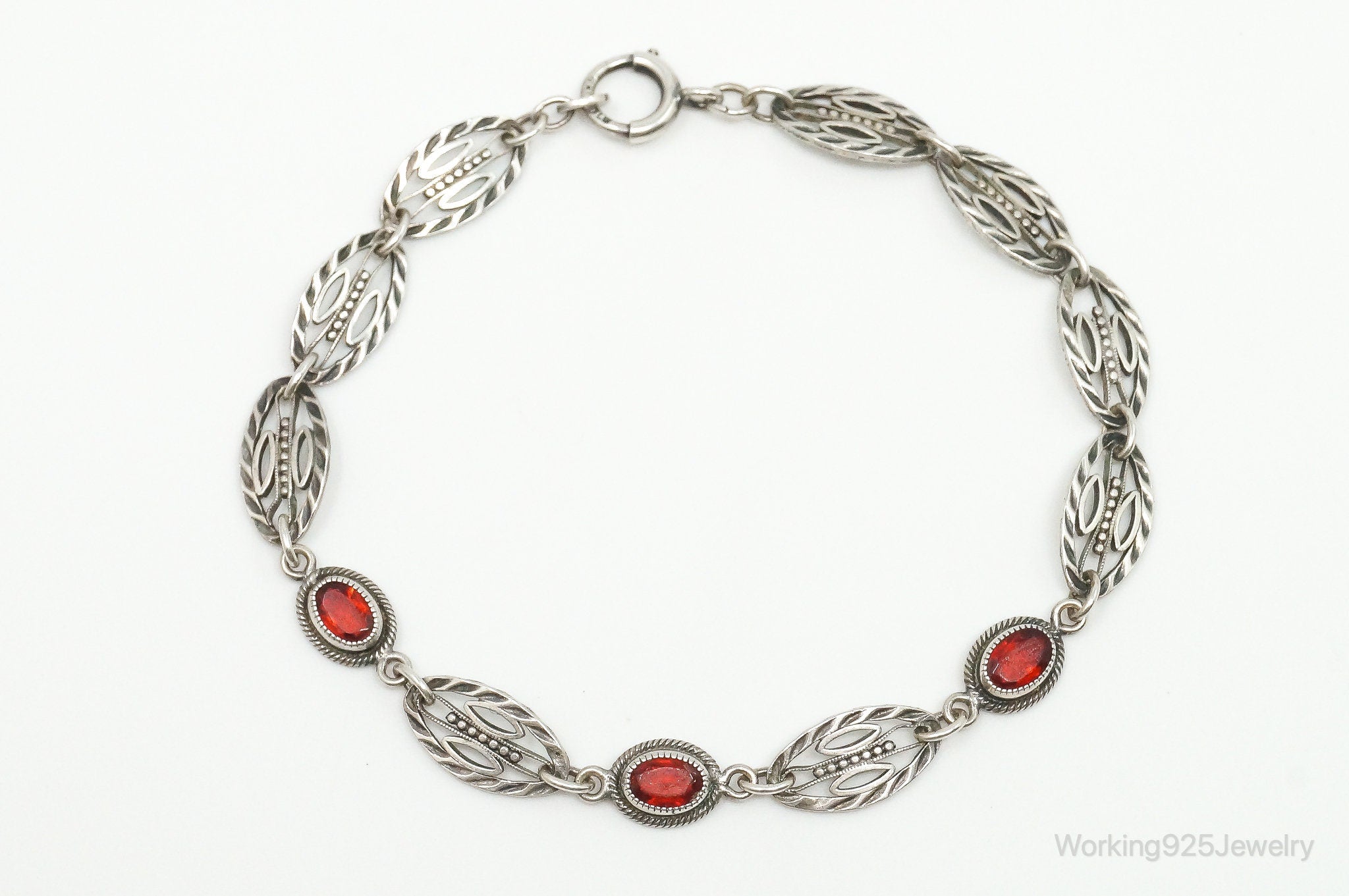 Antique Art Deco Garnet Sterling Silver Bracelet