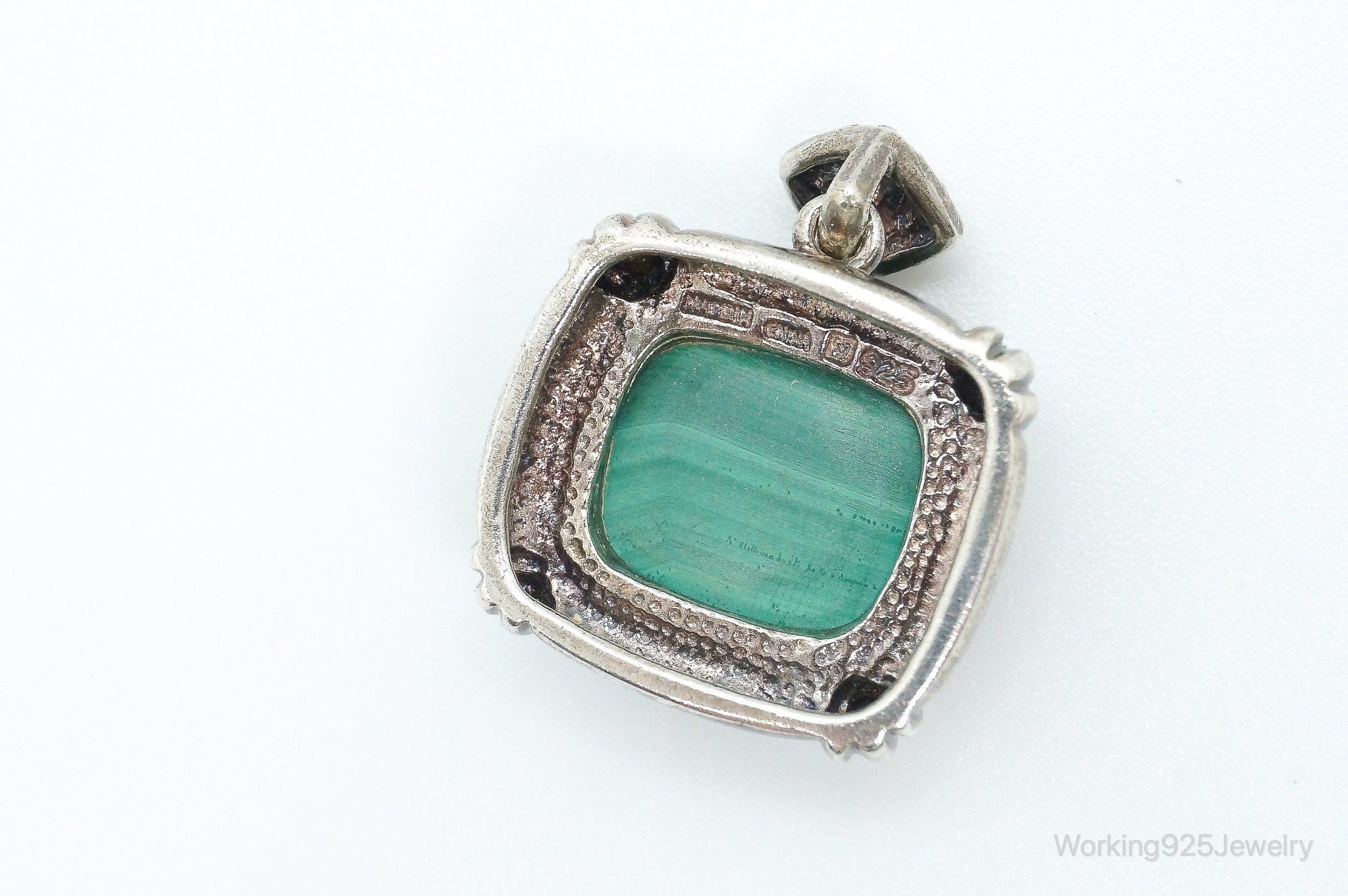 Large Vintage Malachite Sterling Silver Necklace Pendant