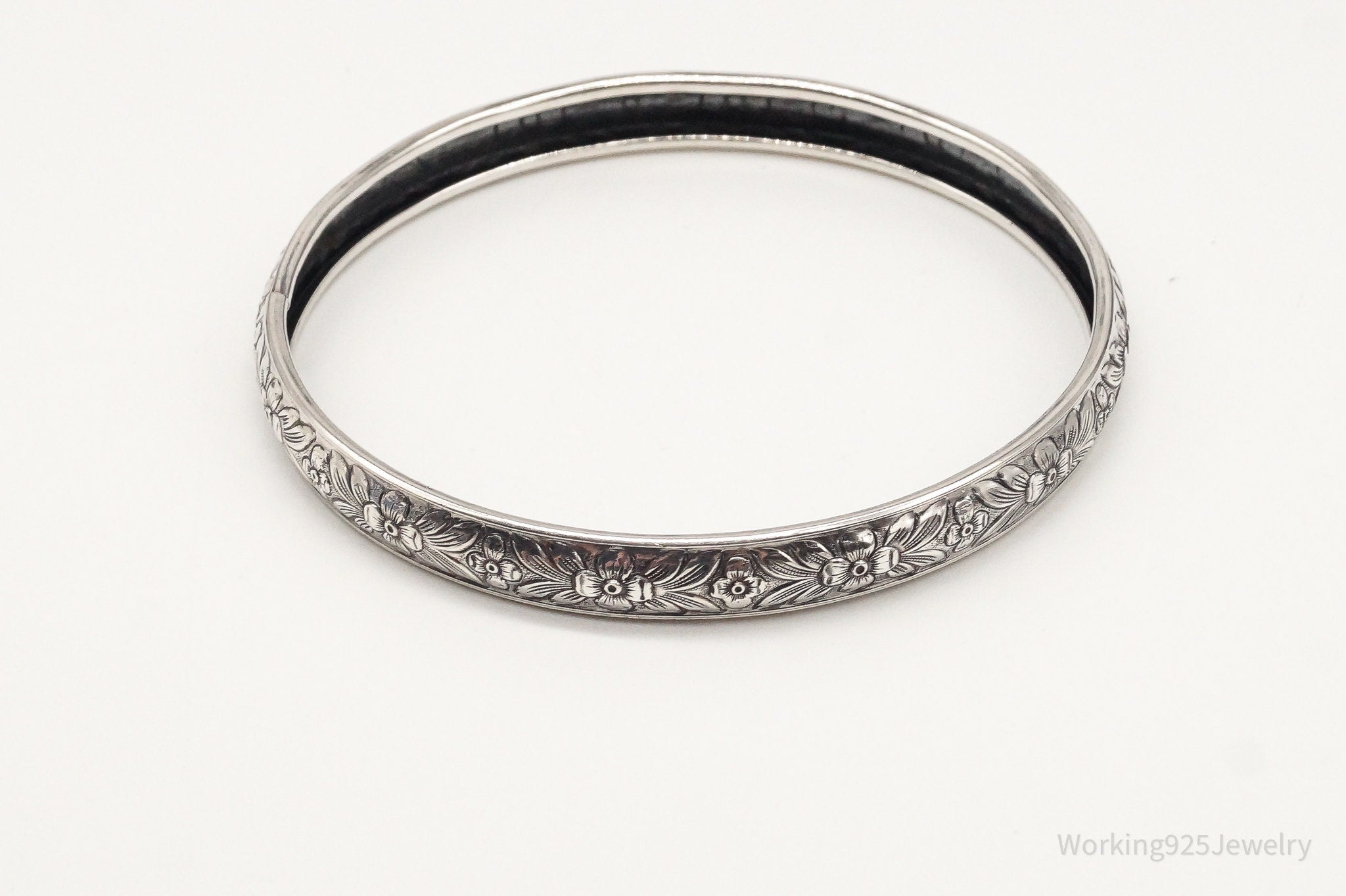 Antique Designer Lang Sterling Silver Floral Bangle Bracelet