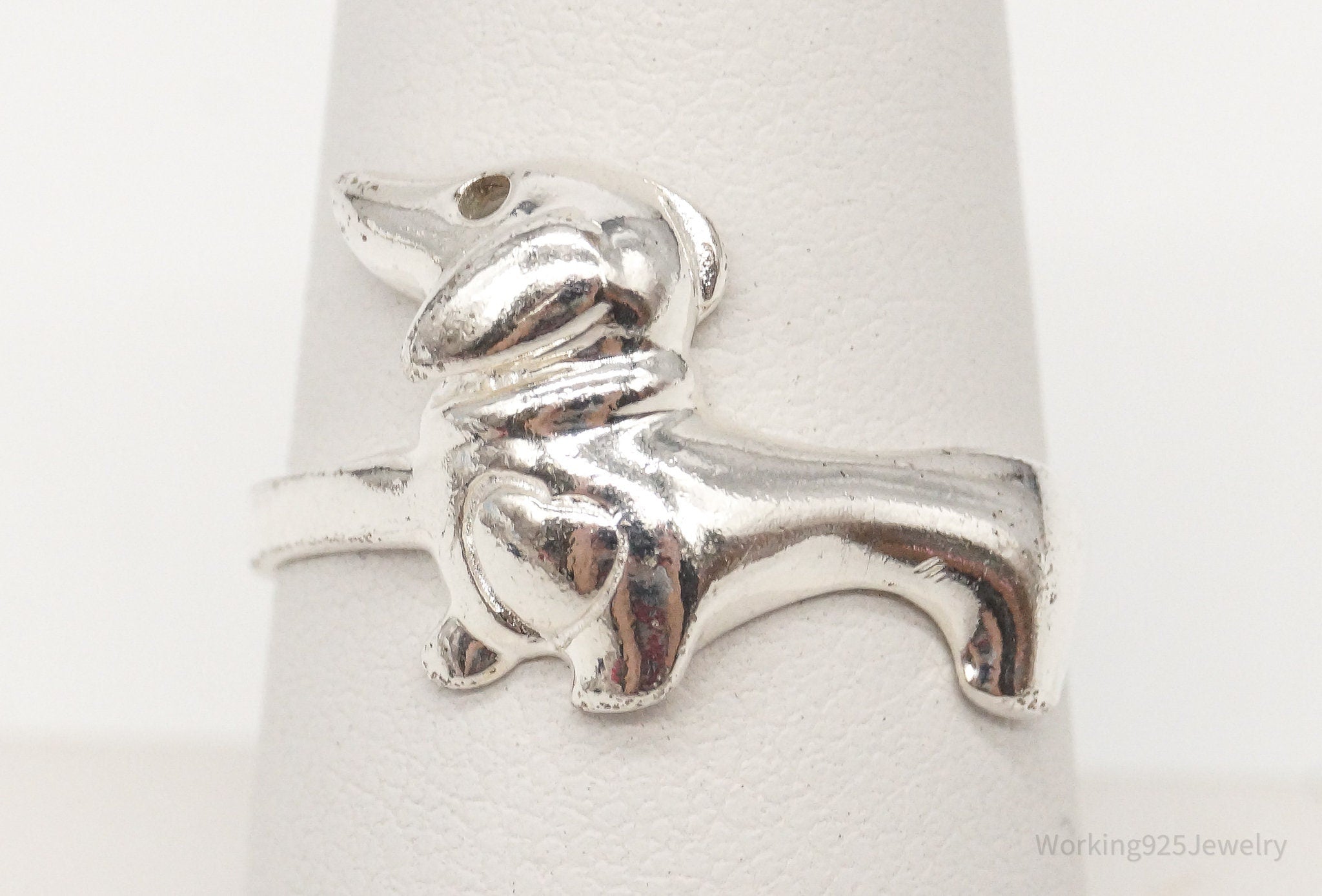 Vintage Dachshund Sterling Silver Band Ring - Size 8