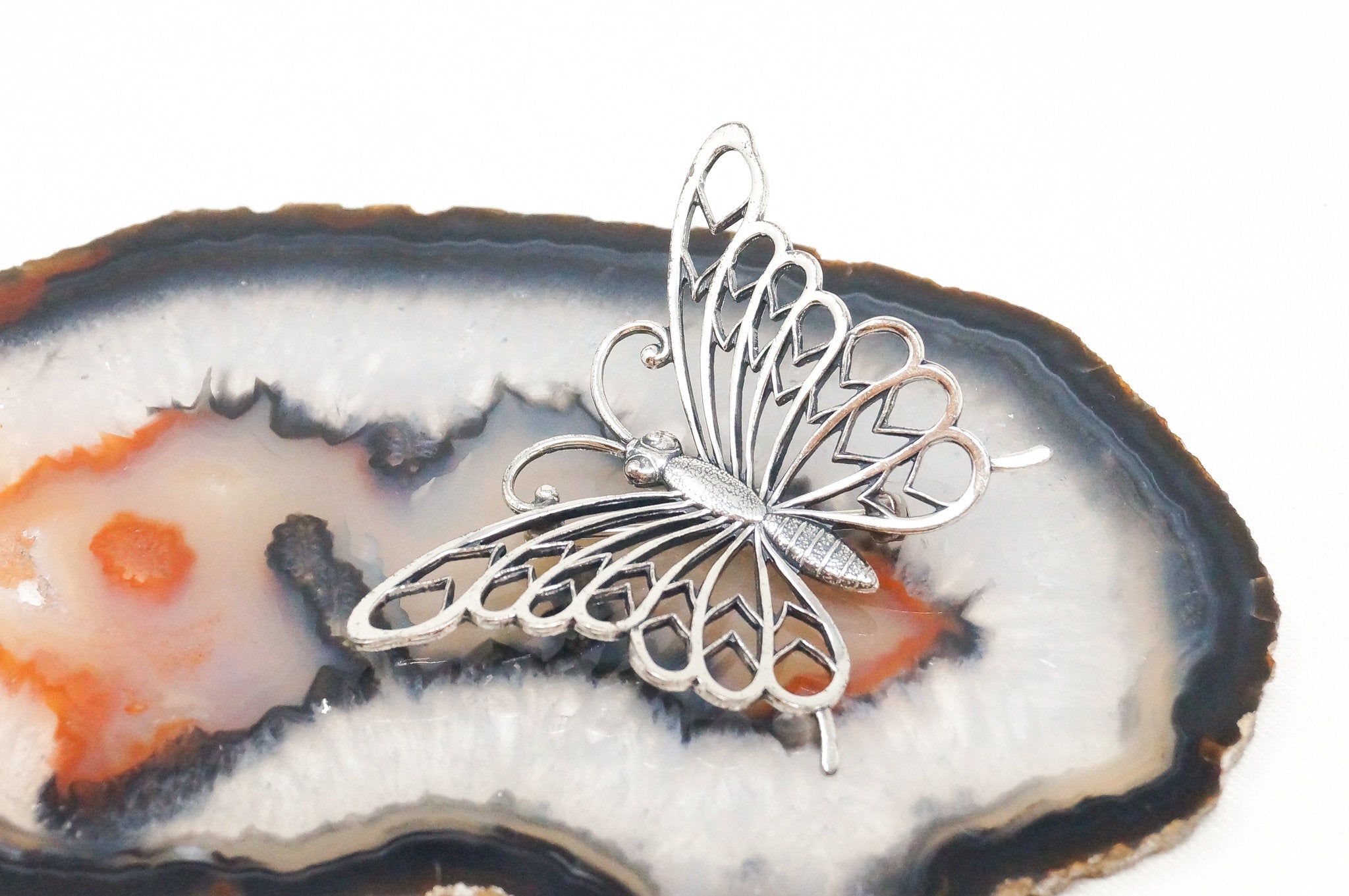 Vintage Designer Beau Butterfly Cut Out Modernist Sterling Silver Brooch Pin