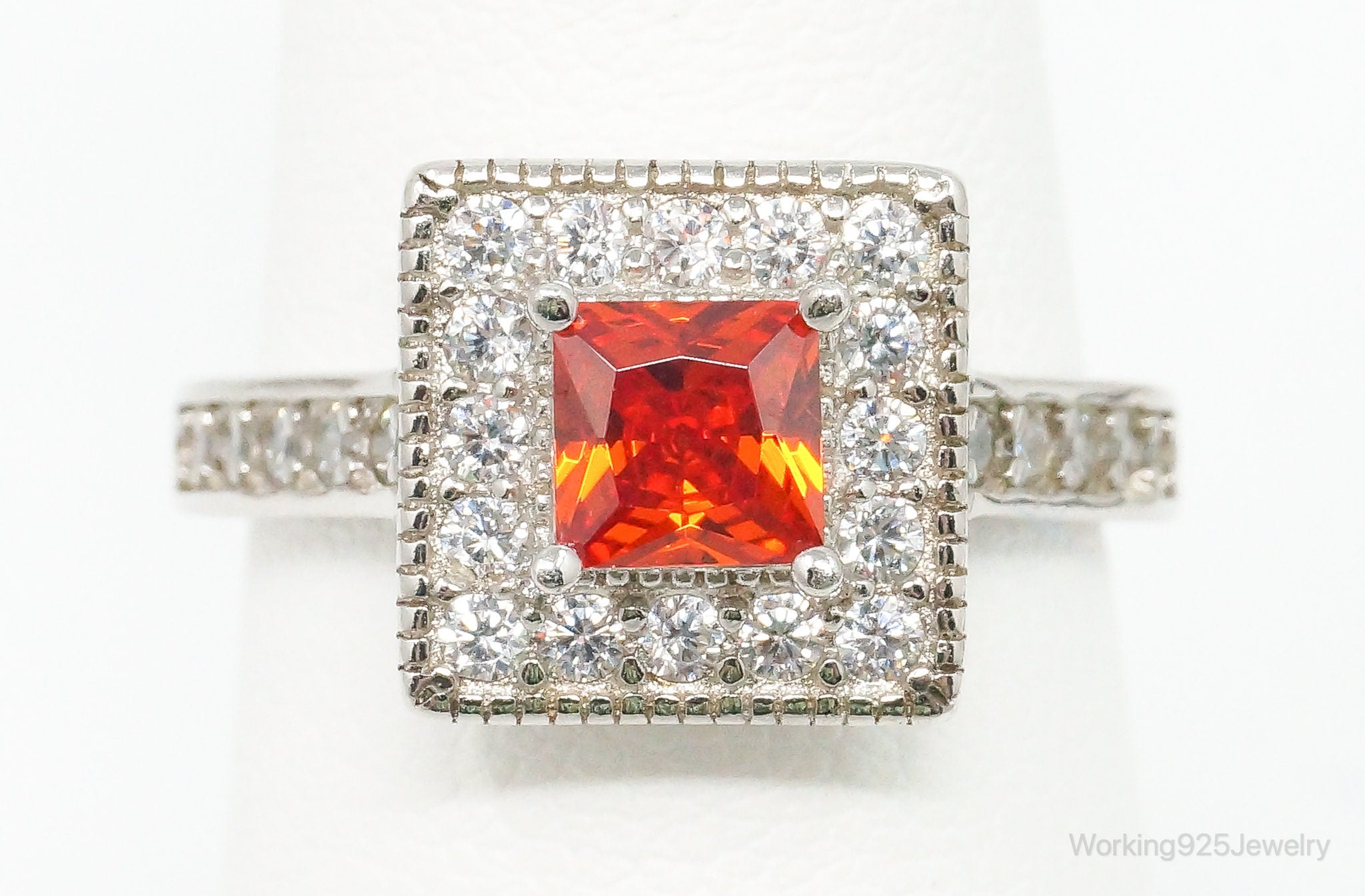 Orange Topaz Cubic Zirconia Sterling Silver Ring - Size 7