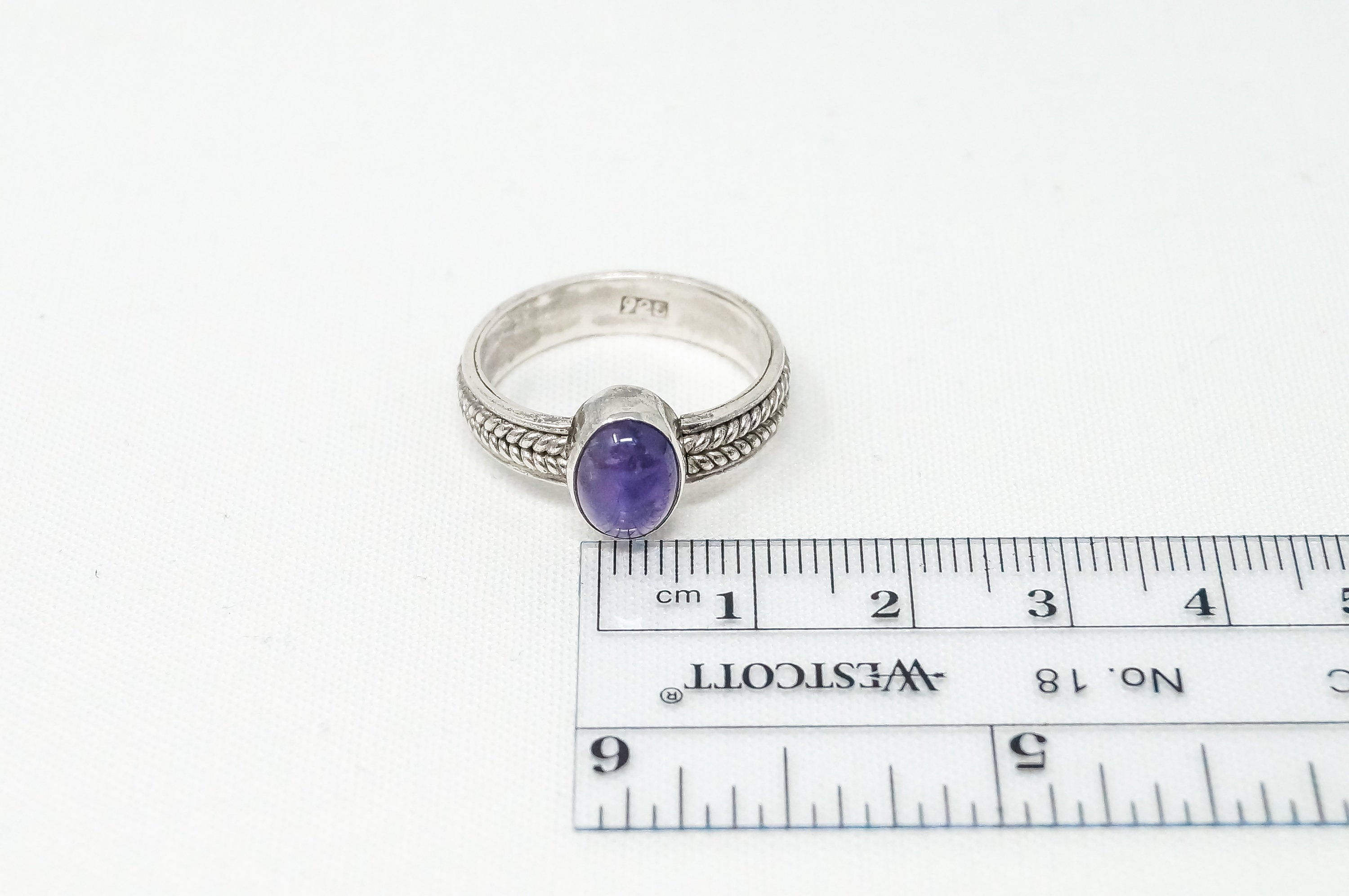 Vintage Amethyst Cable Rope Braid Sterling Silver Ring - Sz 9 -784202136