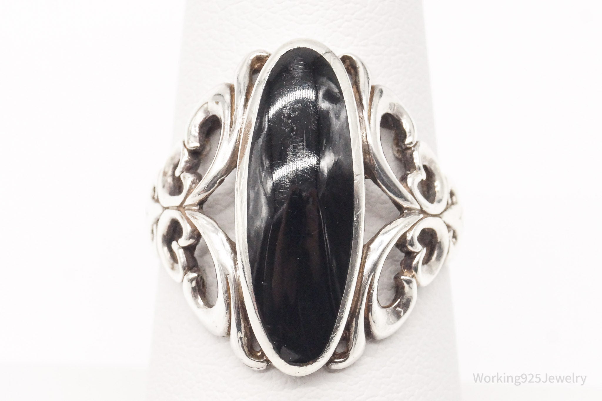 Vintage Designer Kabana Black Onyx Sterling Silver Ring - Size 7.25