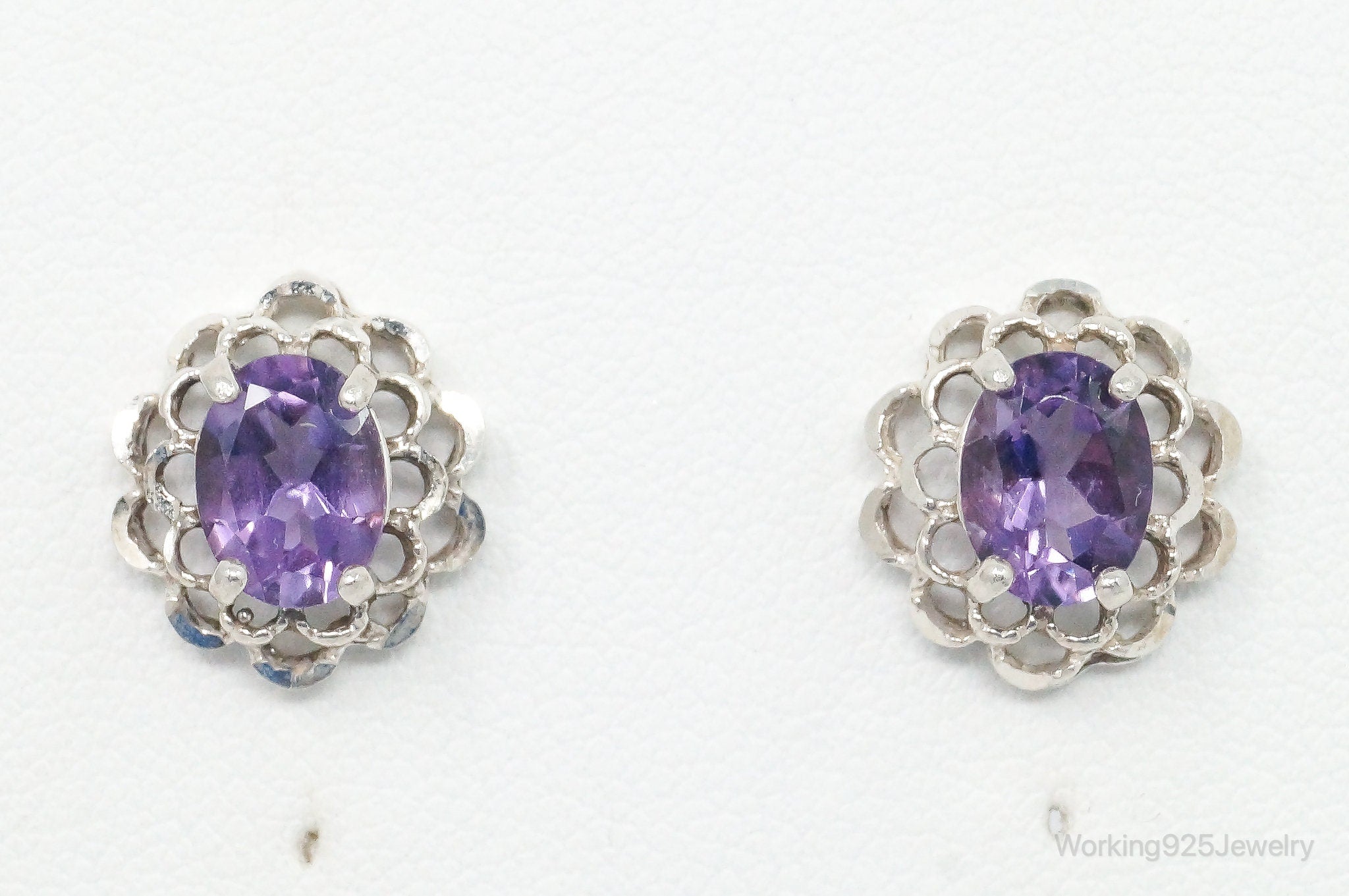 Vintage Amethyst Flower Sterling Silver Earrings