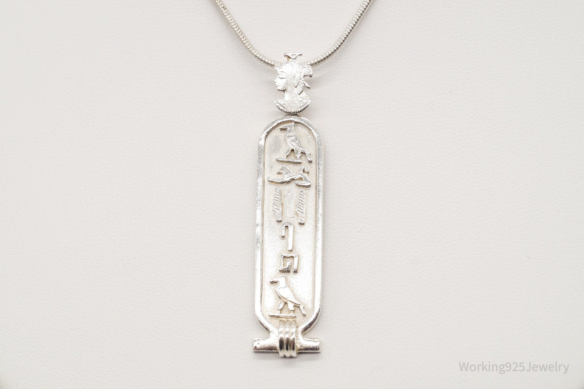 Vintage Large Egyptian Cartouche Sterling Silver Necklace