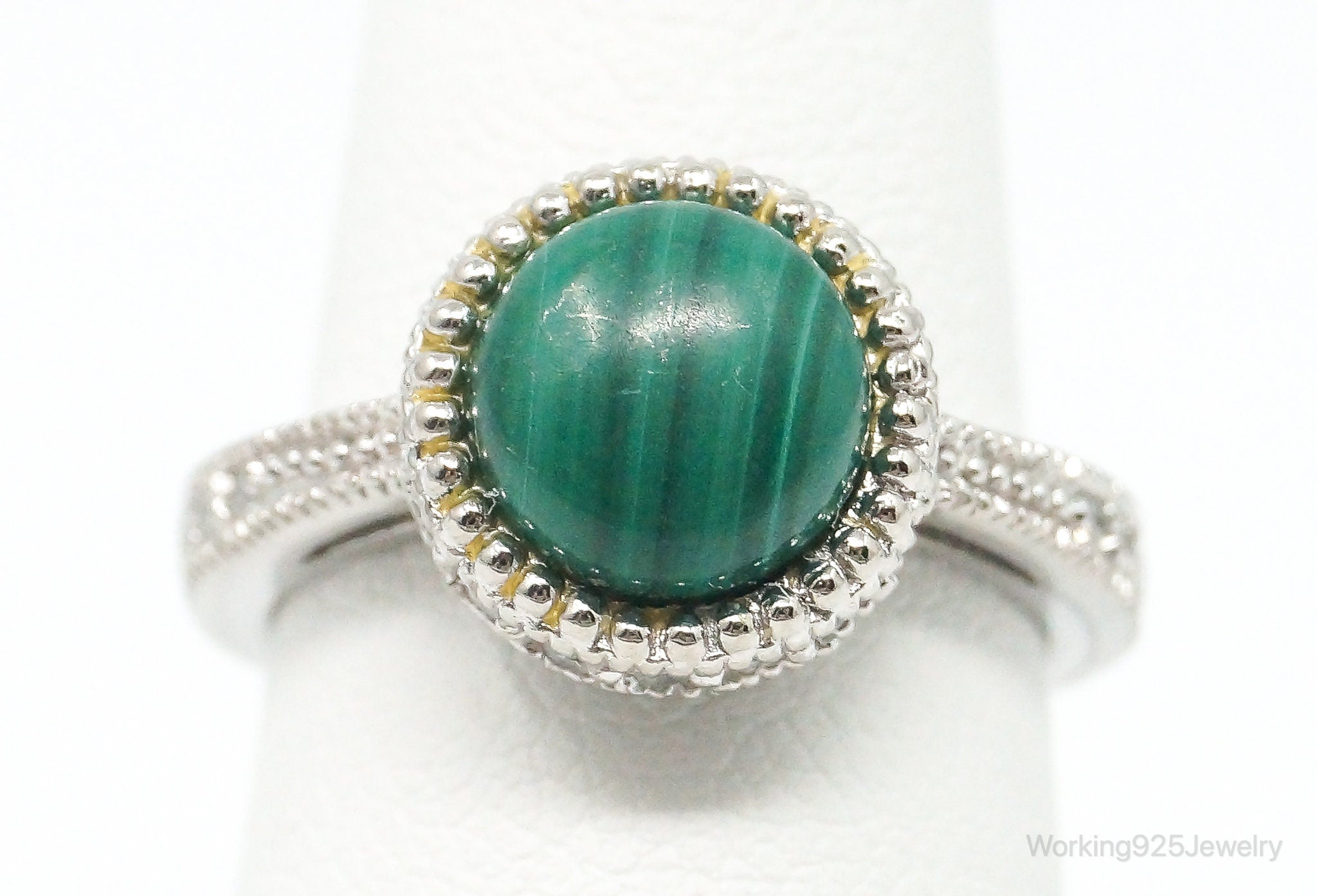 Joseph Esposito Espo Malachite Cubic Zirconia Sterling Silver Ring Size 6.25