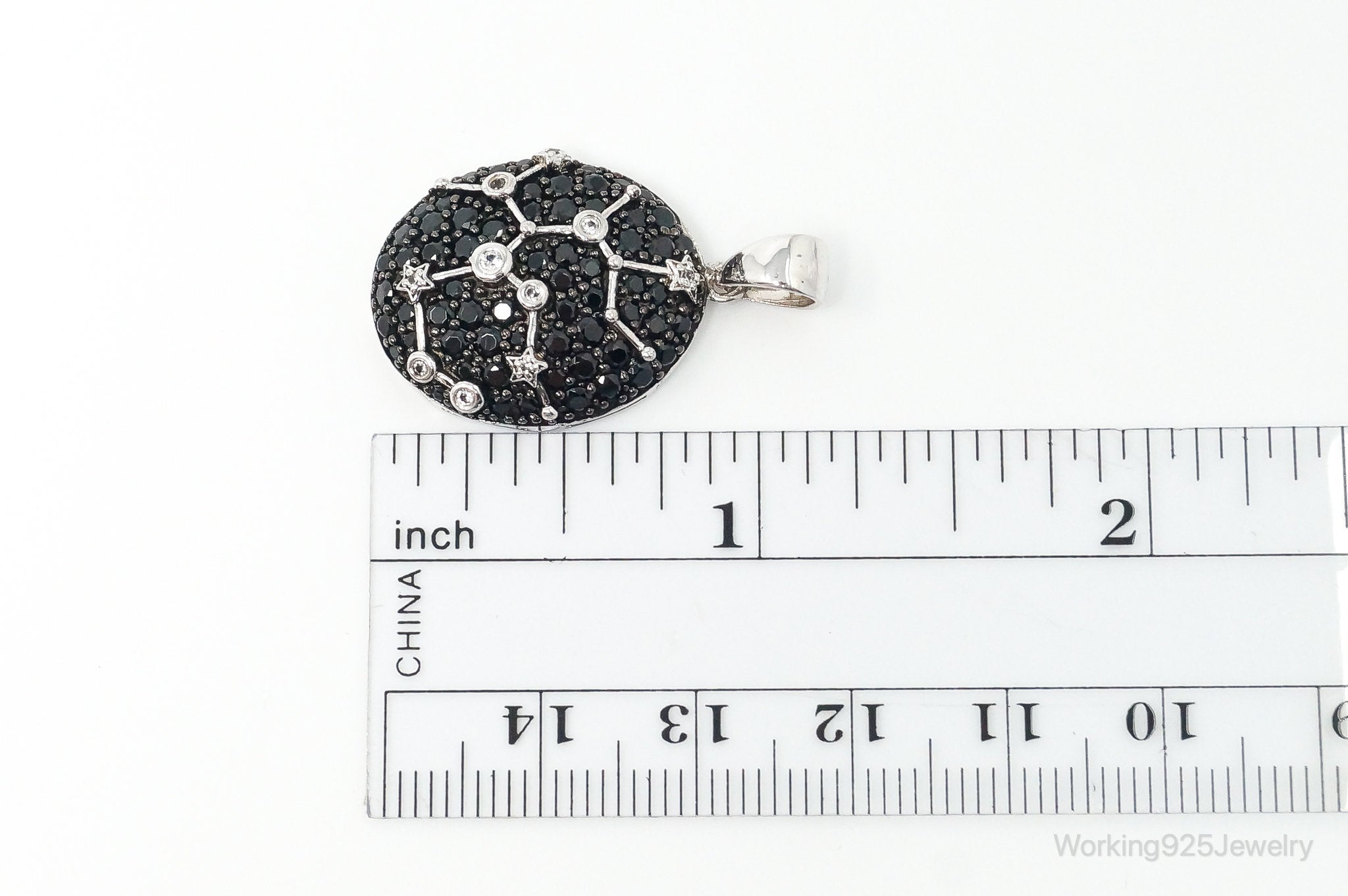 Designer IPS Cubic Zirconia Black Onyx Sagittarius Sterling Silver Pendant