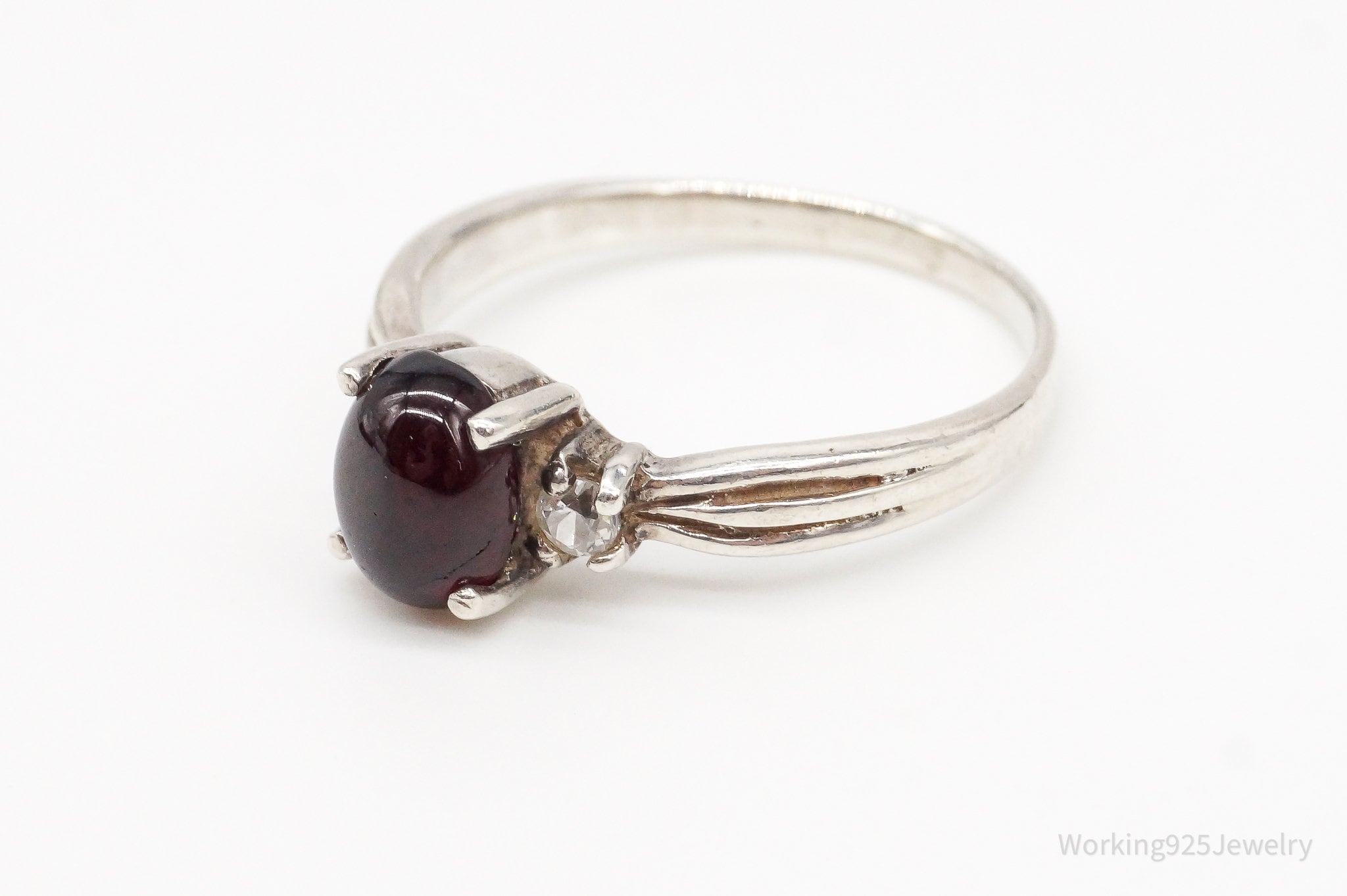 Vintage Garnet Cubic Zirconia Silver Ring - Size 9