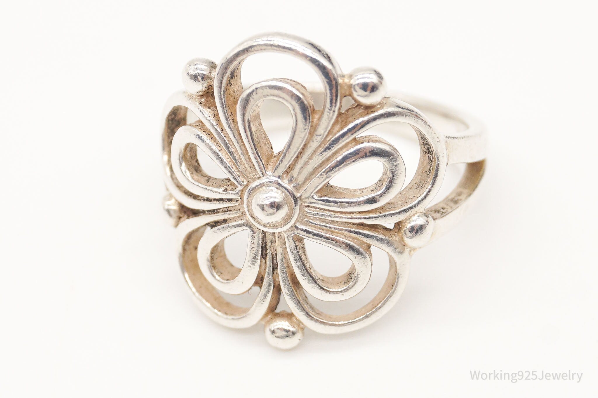 Vintage Flower Sterling Silver Ring - Size 6.25