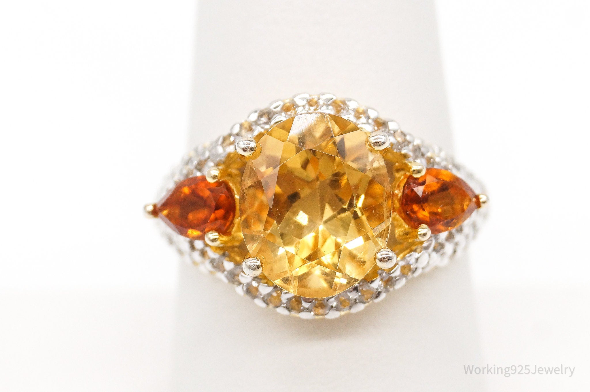 Designer Citrine Cubic Zirconia Gold Vermeil Sterling Silver Ring Size 8