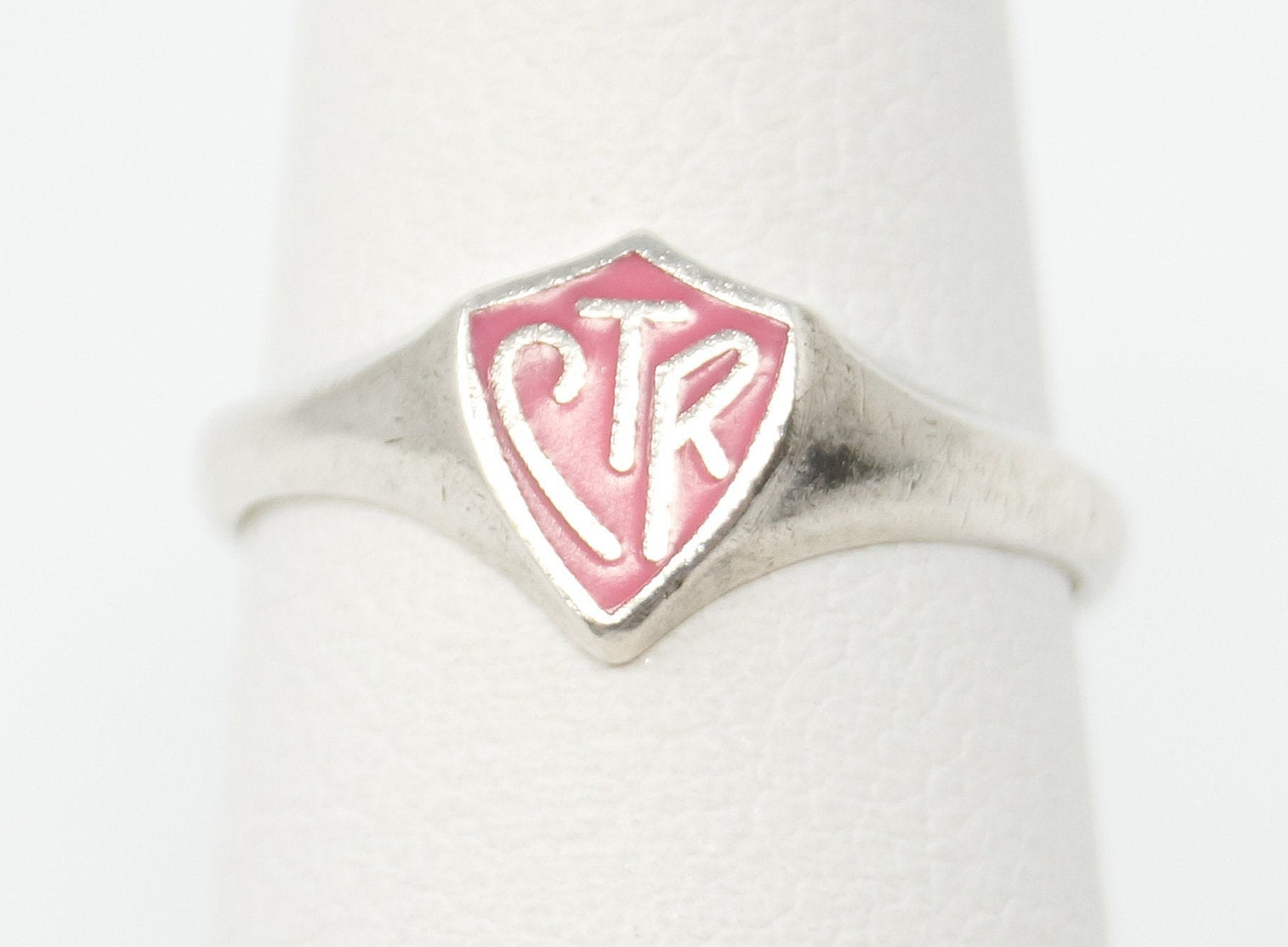 Vintage CTR "Choose The Right" Shield Enamel Sterling Silver Ring - Size 2.75