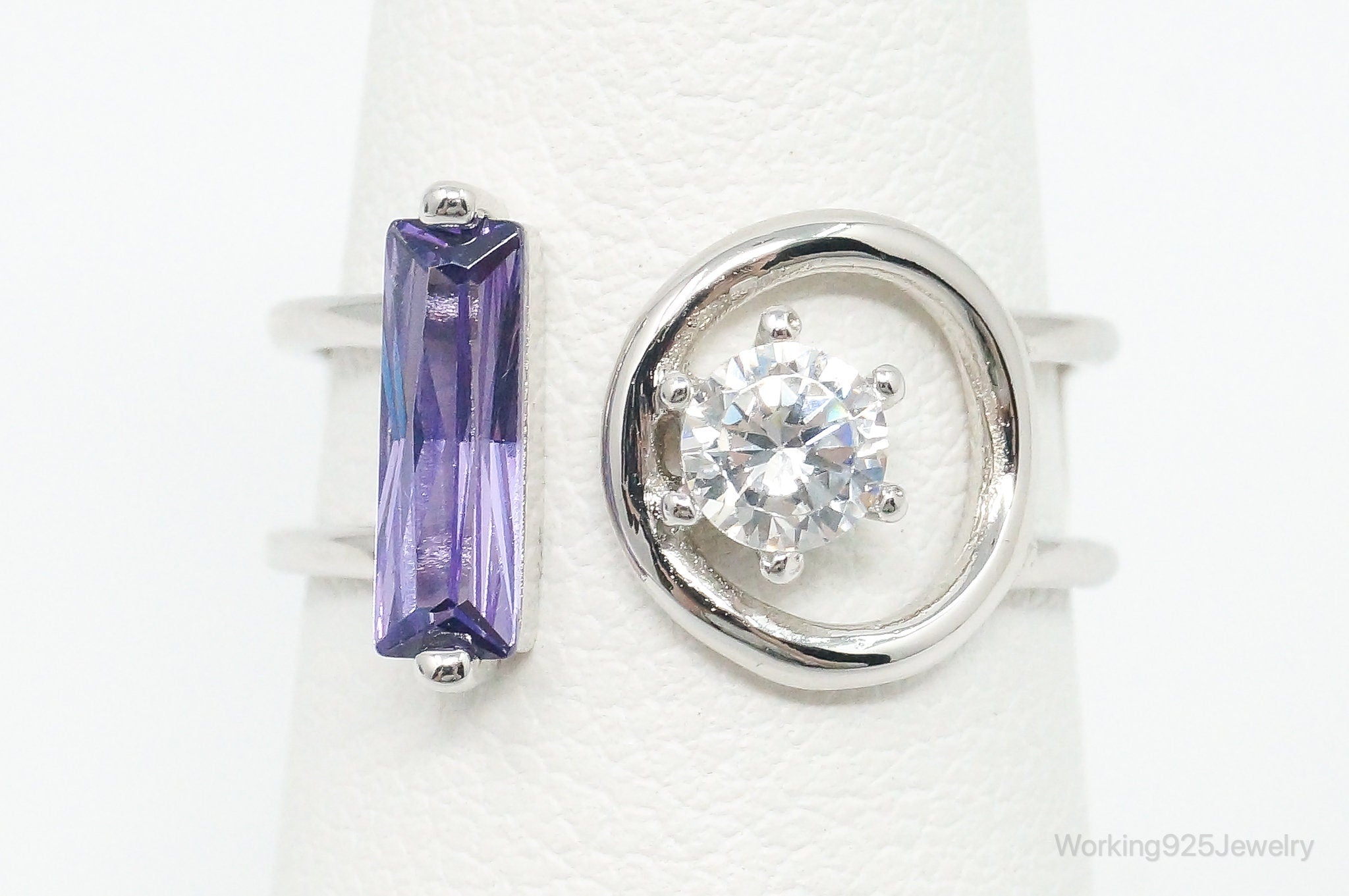 Amethyst Cubic Zirconia Sterling Silver Ring - Size 6.5 Adjustable