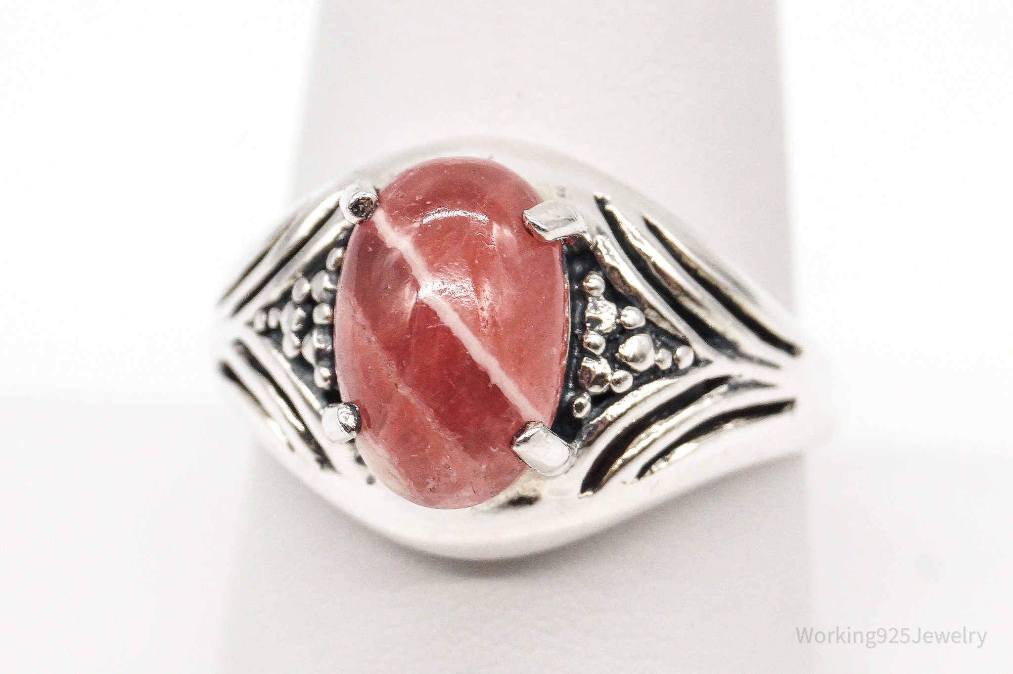 Vintage Designer CNA Pink Rhodochrosite Sterling Silver Ring - Size 9