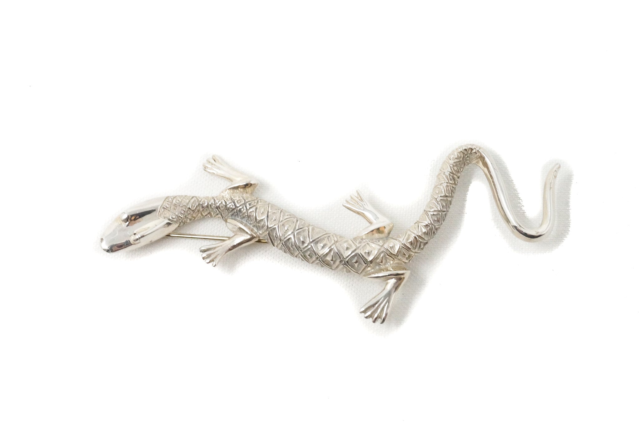 Vintage Designer KABANA Lizard Sterling Silver Southwestern Brooch Pin