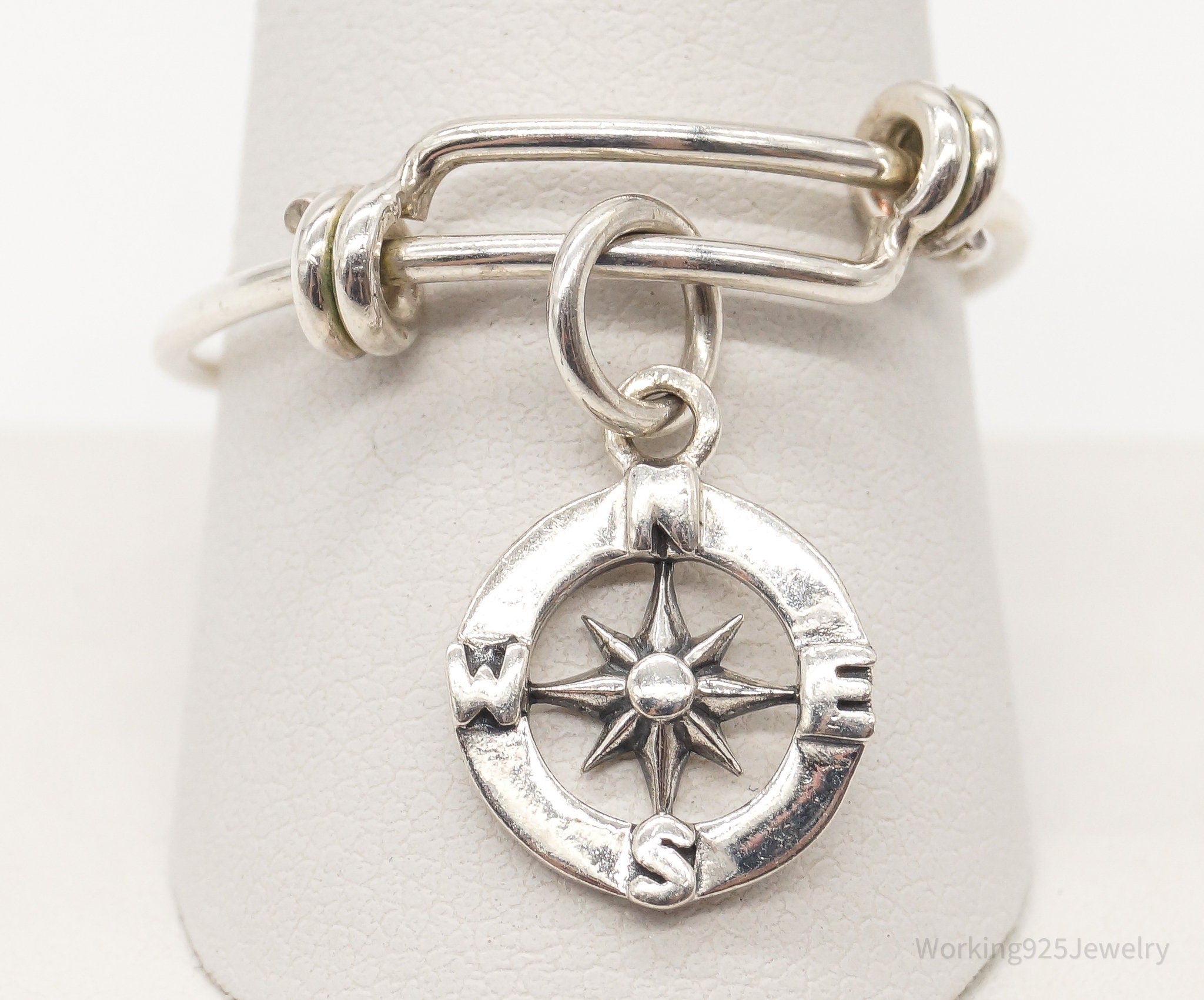 Vintage Compass Charm Sterling Silver ring - 10 Adjustable