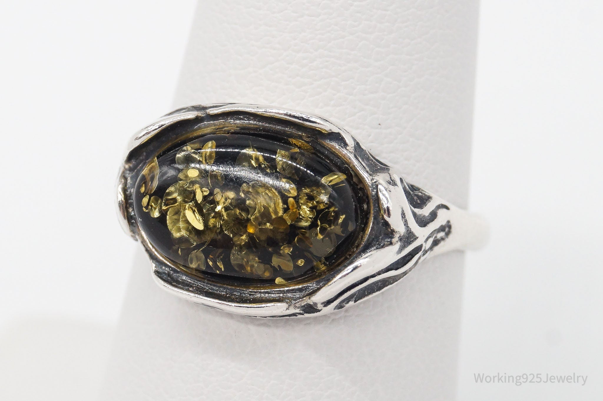 Vintage Amber Sterling Silver Ring Size 7.75